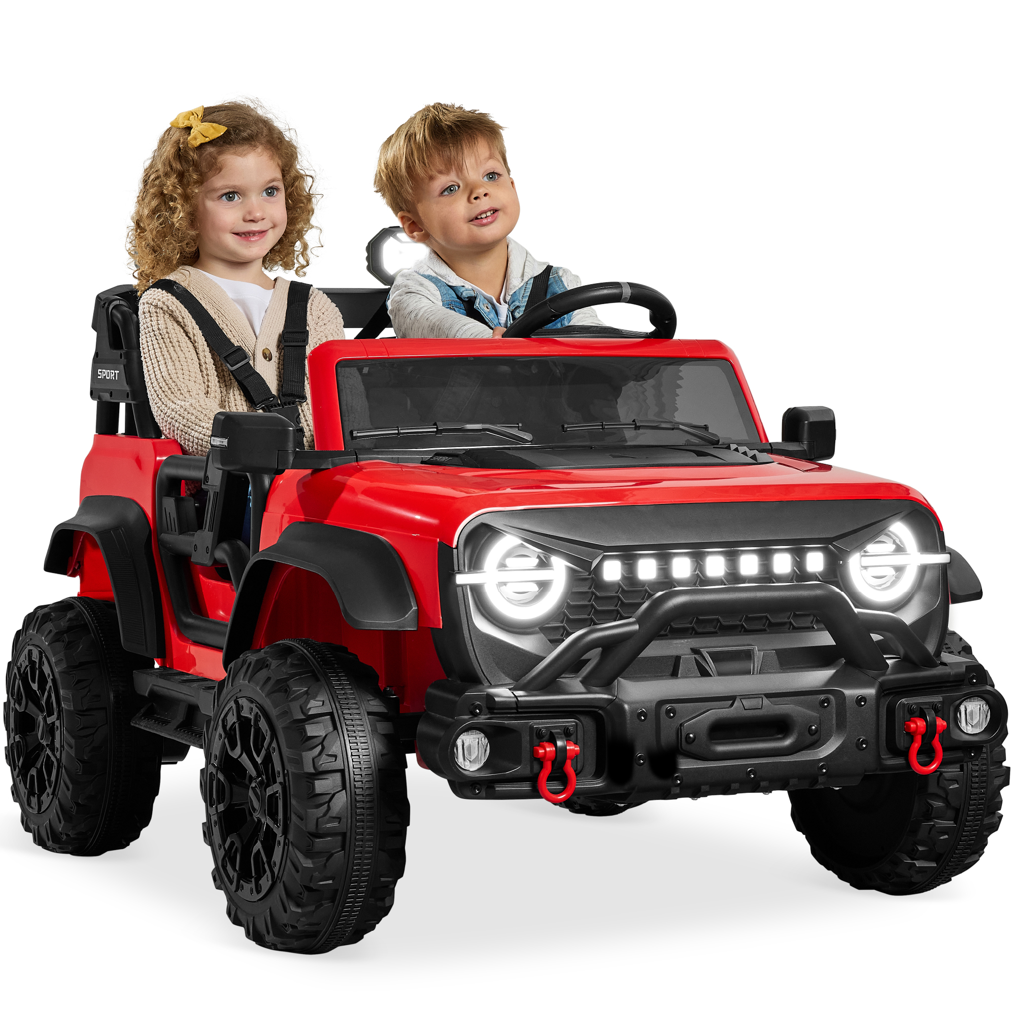 Kids 24V 2-Seater Electric Ride-On Car Truck w/ Parent Control, Bluetooth, LED Lights - Red - Best Choice Products Online