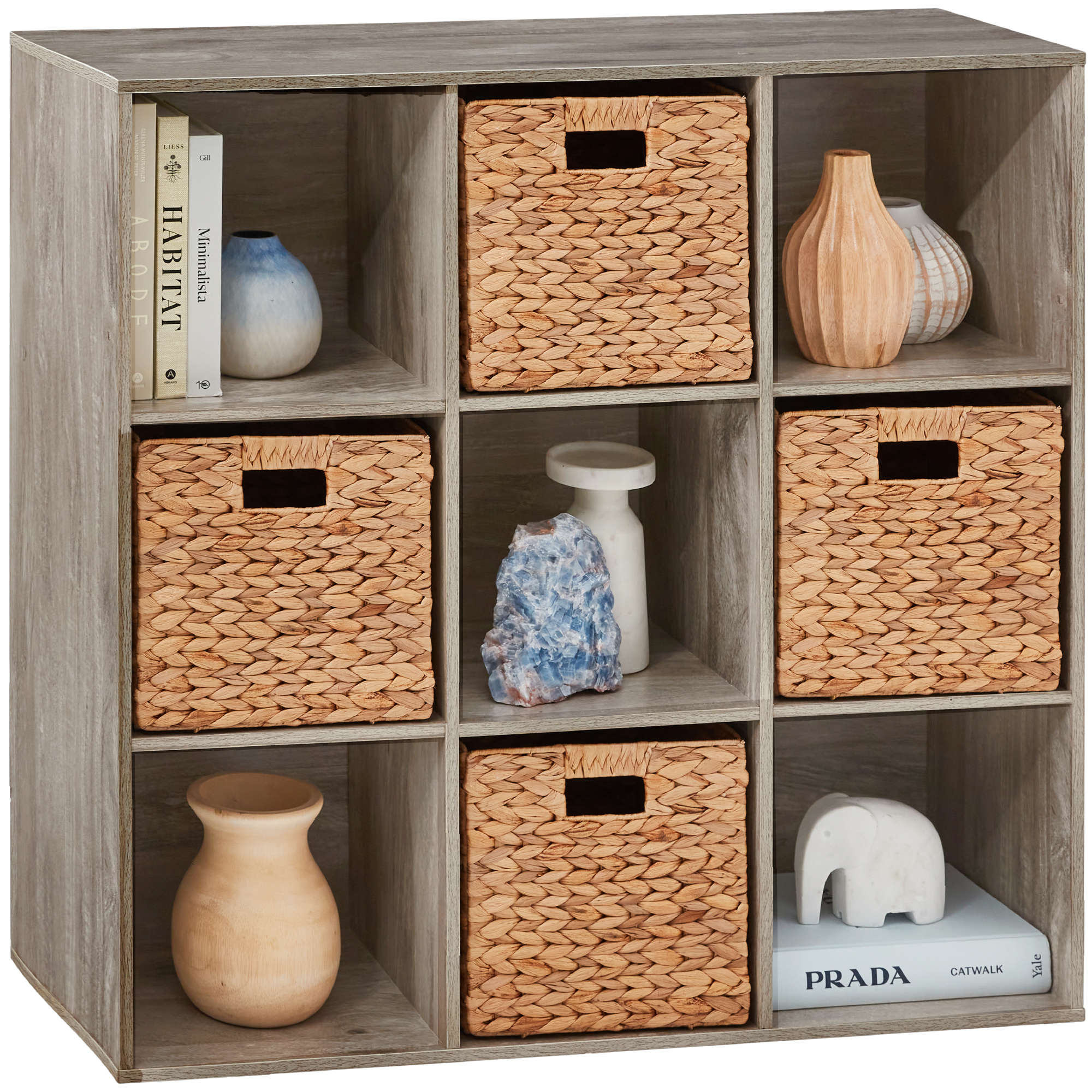 9-Cube Bookshelf, Display Storage System, Compartment Organizer w/ 3 Removable Back Panels - Greige - Best Choice Products Online