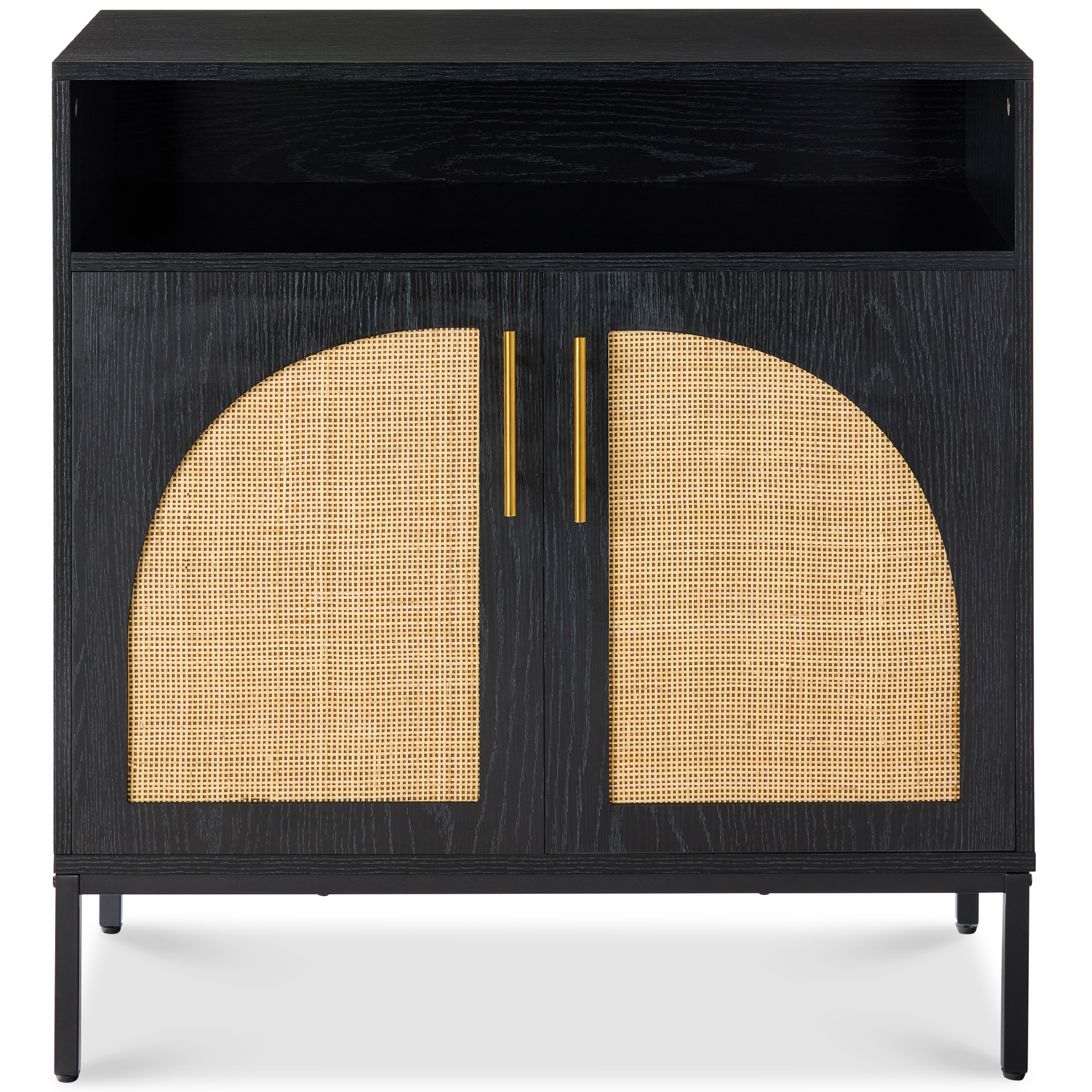 Arched 2-Door Rattan Cabinet, Sideboard, Buffet, w/ Cord Cutout, Adjustable Storage Shelf - Black - Best Choice Products Online