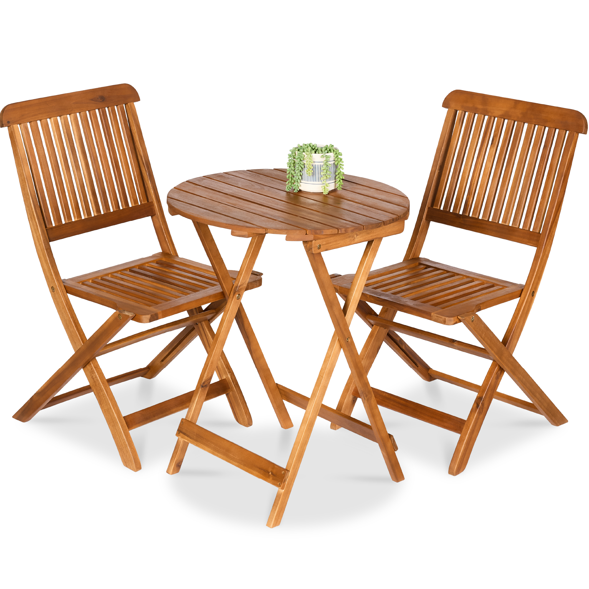 3-Piece Acacia Wood Bistro Set, Folding Patio Furniture w/ 2 Chairs, Table - Natural - Best Choice Products Online