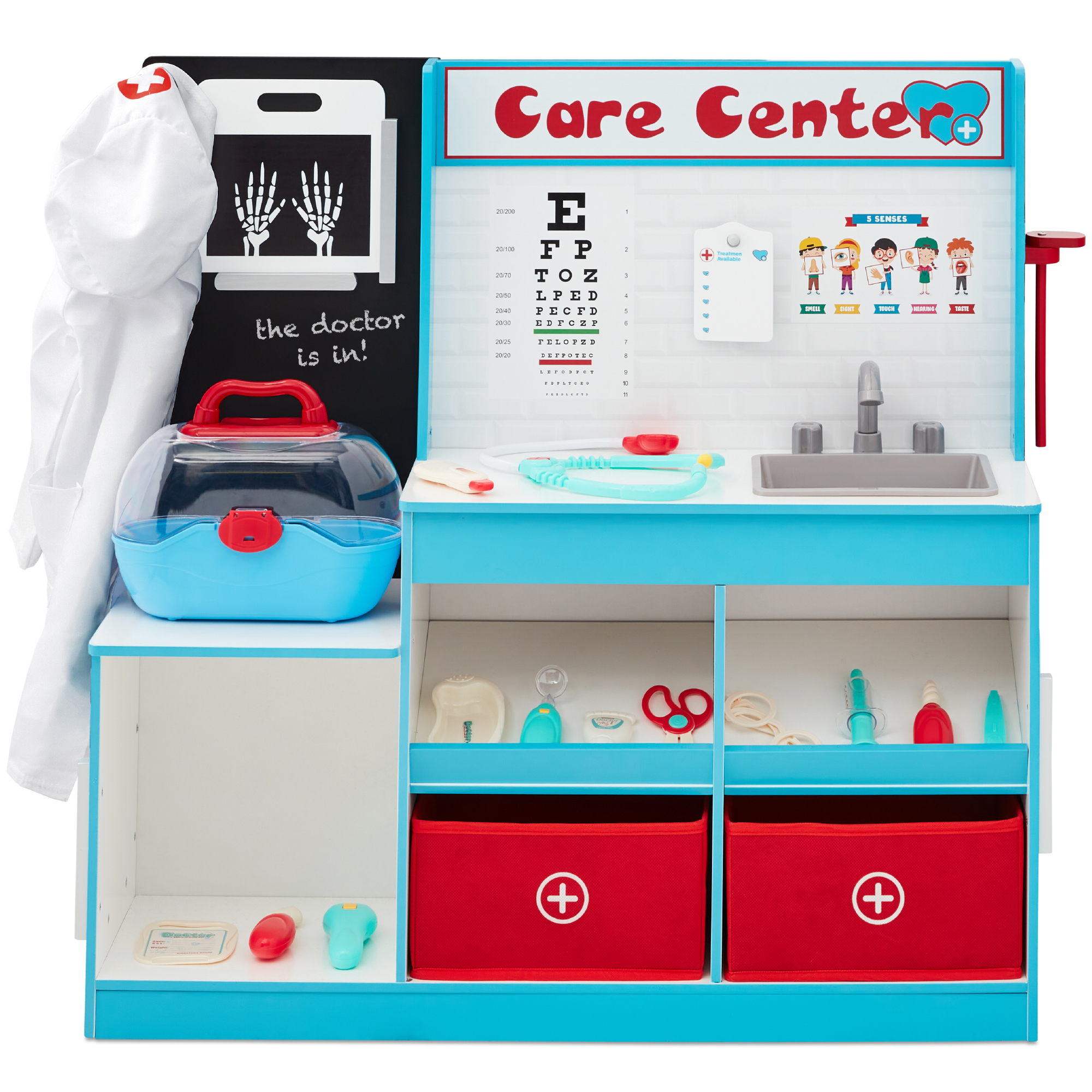 Pretend Play Doctors Office, Wooden Toy Set for Kids w/ Carrying Case, Accessories Included - Blue - Best Choice Products Online