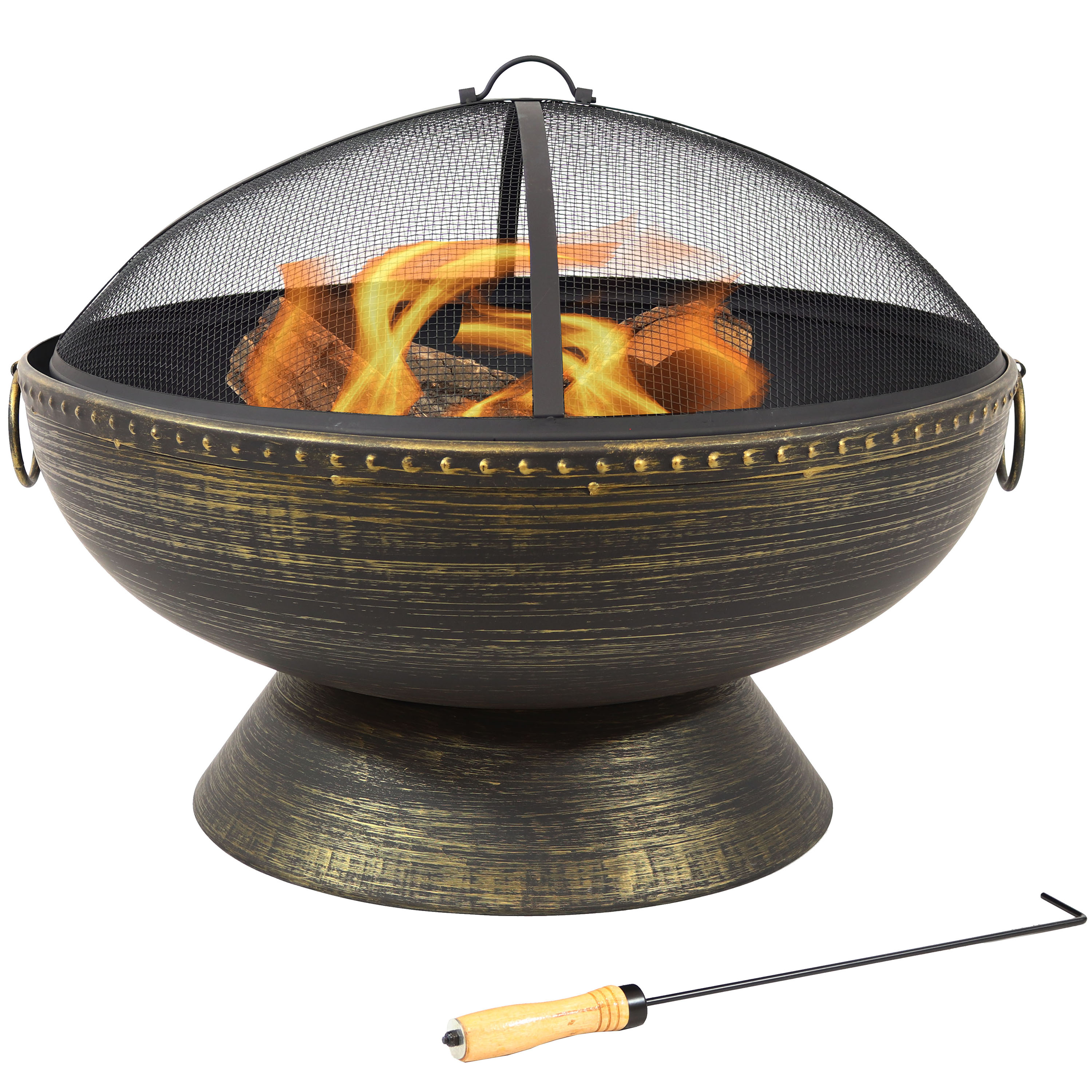 Sunnydaze Fire Bowl Fire Pit with Handles & Spark Screen - 30-Inch