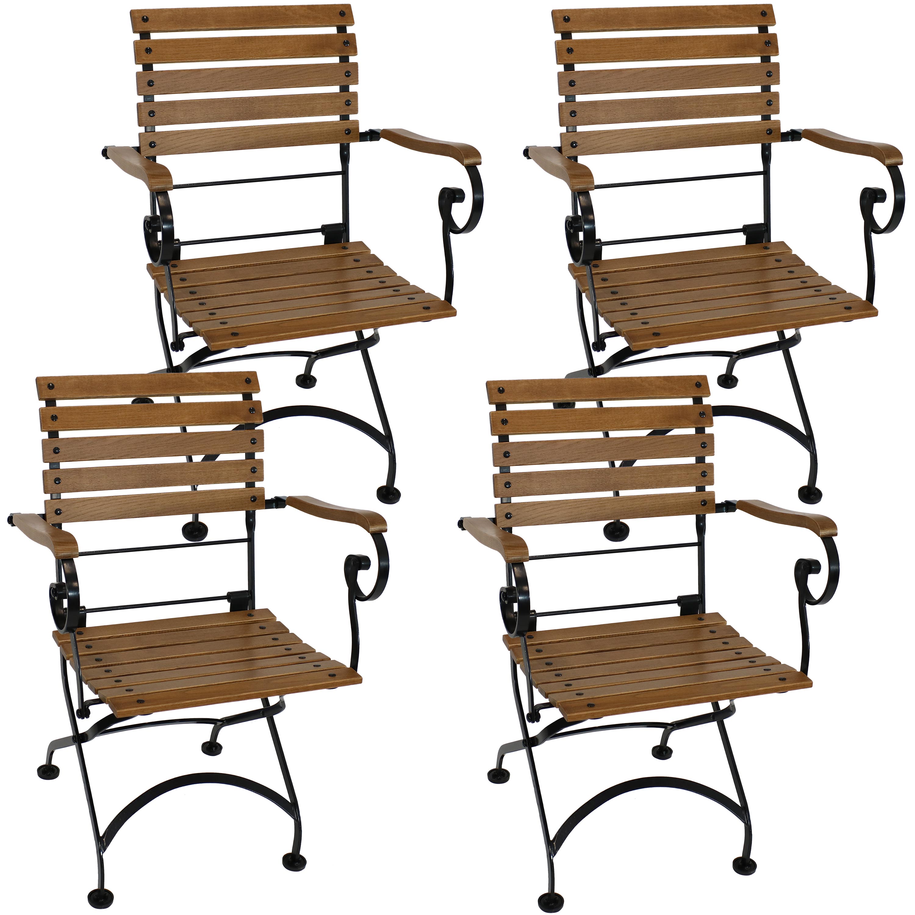Sunnydaze Deluxe European Chestnut Wood Folding Bistro Chair with Arms - Set of 4