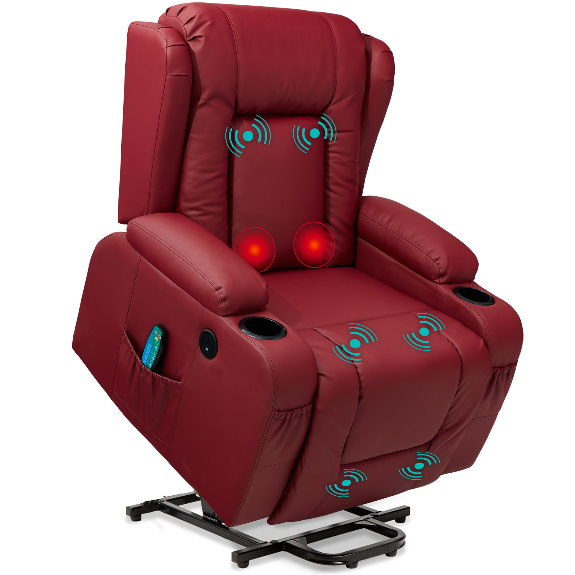 Power Lift Recliner Massage Chair Furniture w/ USB Port, Heat, Cupholders - Red - Best Choice Products Online