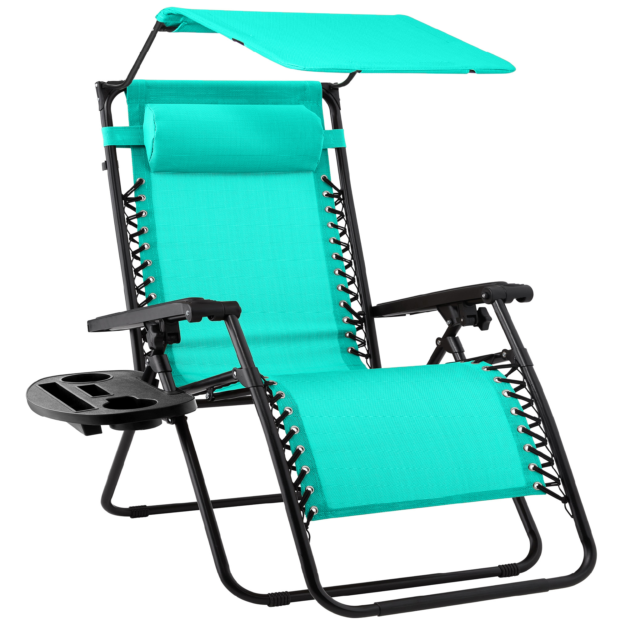 Folding Zero Gravity Chair, Patio Lounge Recliner w/ Canopy Shade, Headrest, Side Tray - Mint - Best Choice Products Online