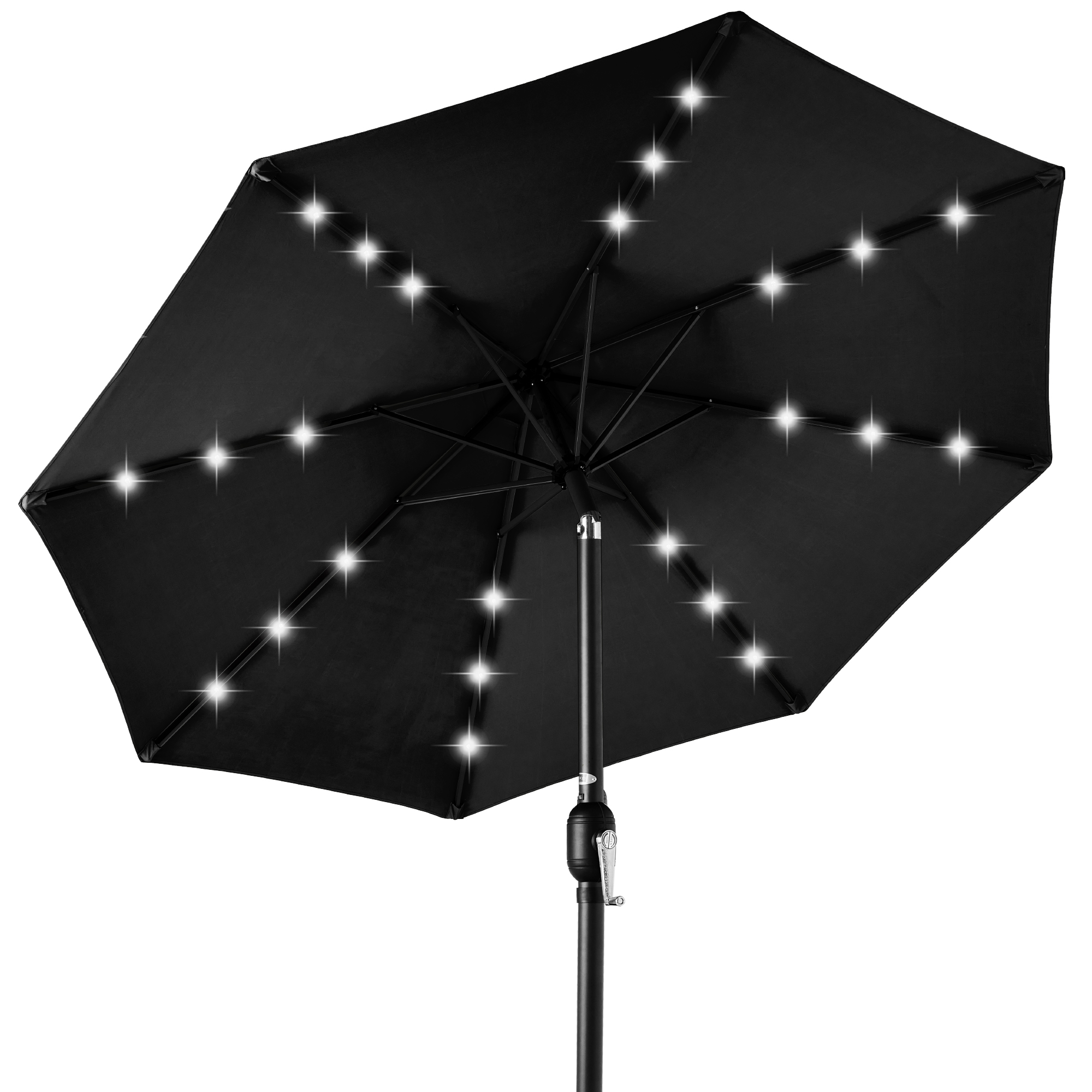 10ft Solar LED Lighted Patio Umbrella w/ Tilt Adjustment, UV-Resistant Fabric - Black - Best Choice Products Online