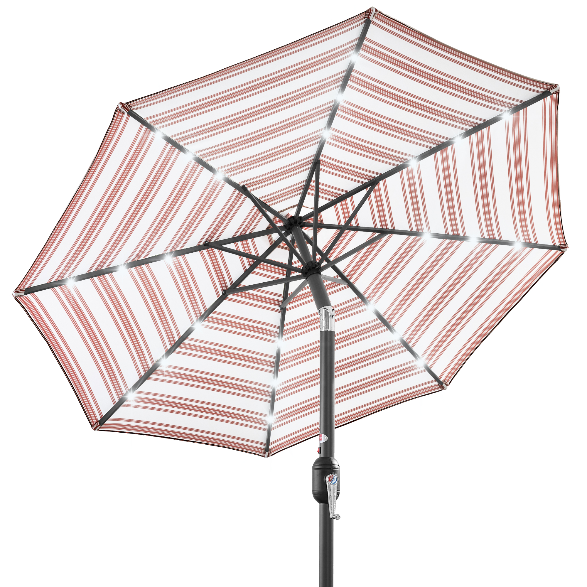 10ft Solar LED Lighted Patio Umbrella w/ Tilt Adjustment, UV-Resistant Fabric - Striped Rust - Best Choice Products Online