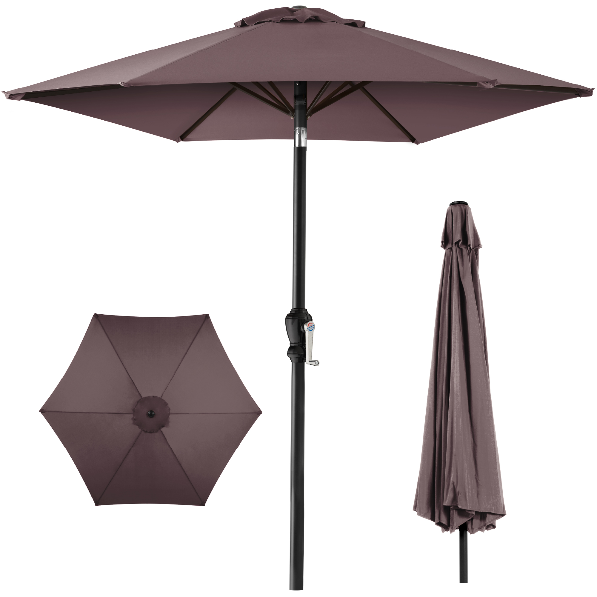 10ft Outdoor Steel Market Patio Umbrella w/ Crank, Tilt Push Button, 6 Ribs - Deep Taupe - Best Choice Products Online