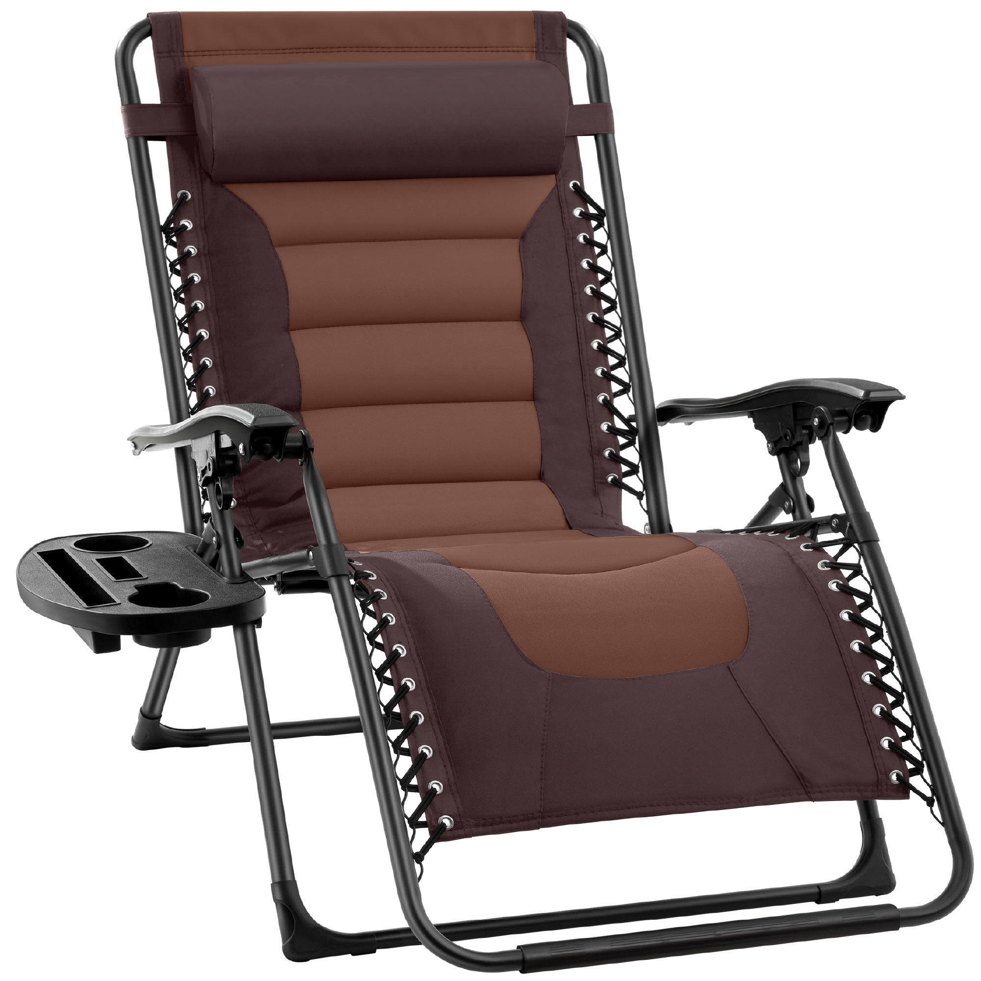 Oversized Padded Zero Gravity Chair, Folding Outdoor Patio Recliner w/ Side Tray - Brown/Caramel - Best Choice Products Online
