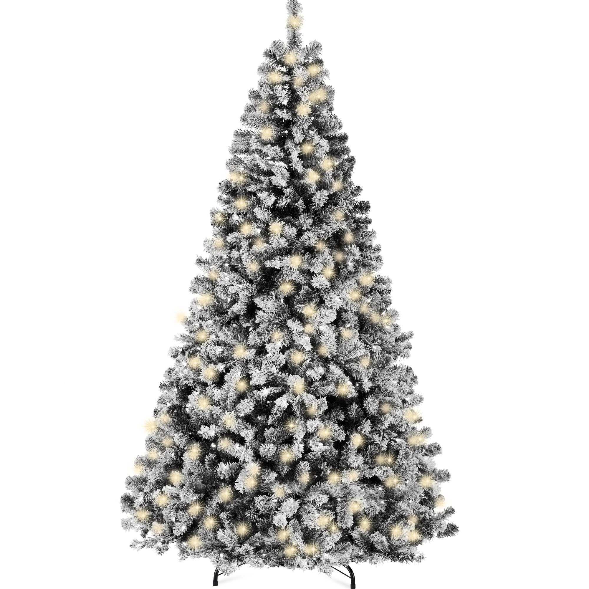 6ft Black Pre-Lit Christmas Pine Tree w/ Flocked Branches, 250 Warm-White Lights - Best Choice Products Online