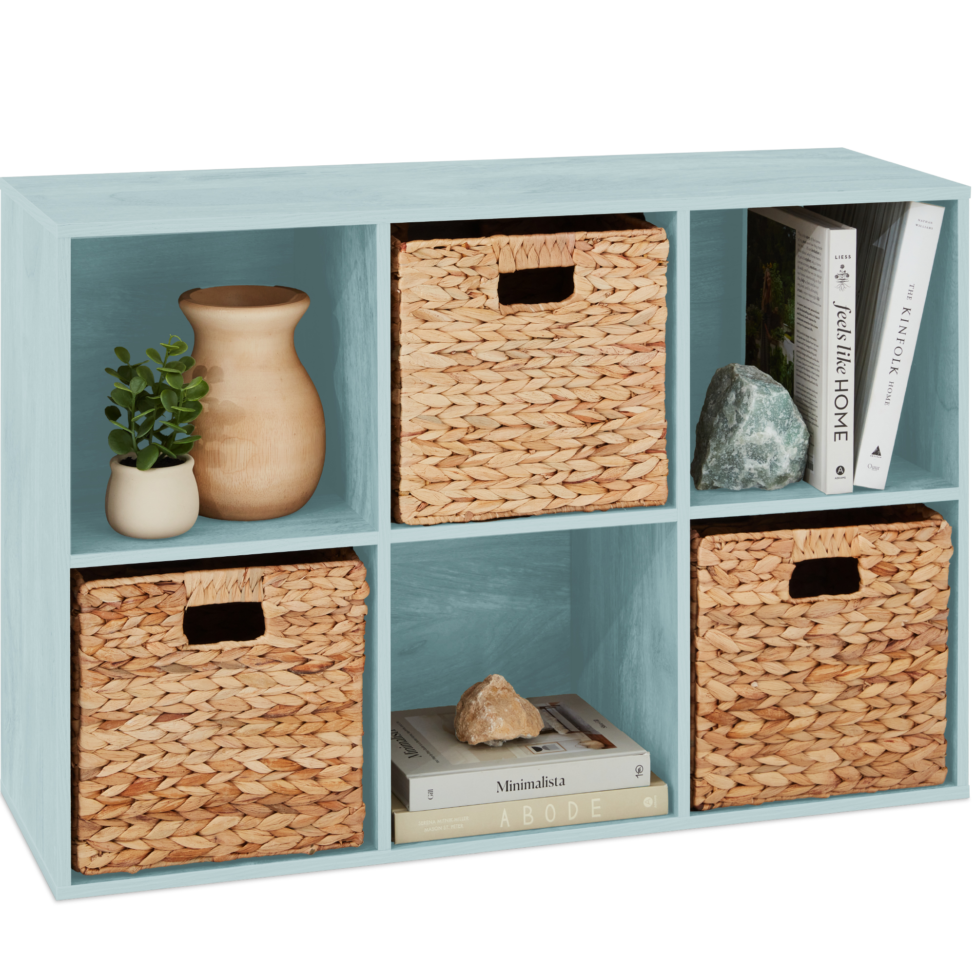 6-Cube Bookshelf, 13.5in Display Storage System, Organizer w/ Removable Back Panels - Light Blue - Best Choice Products Online