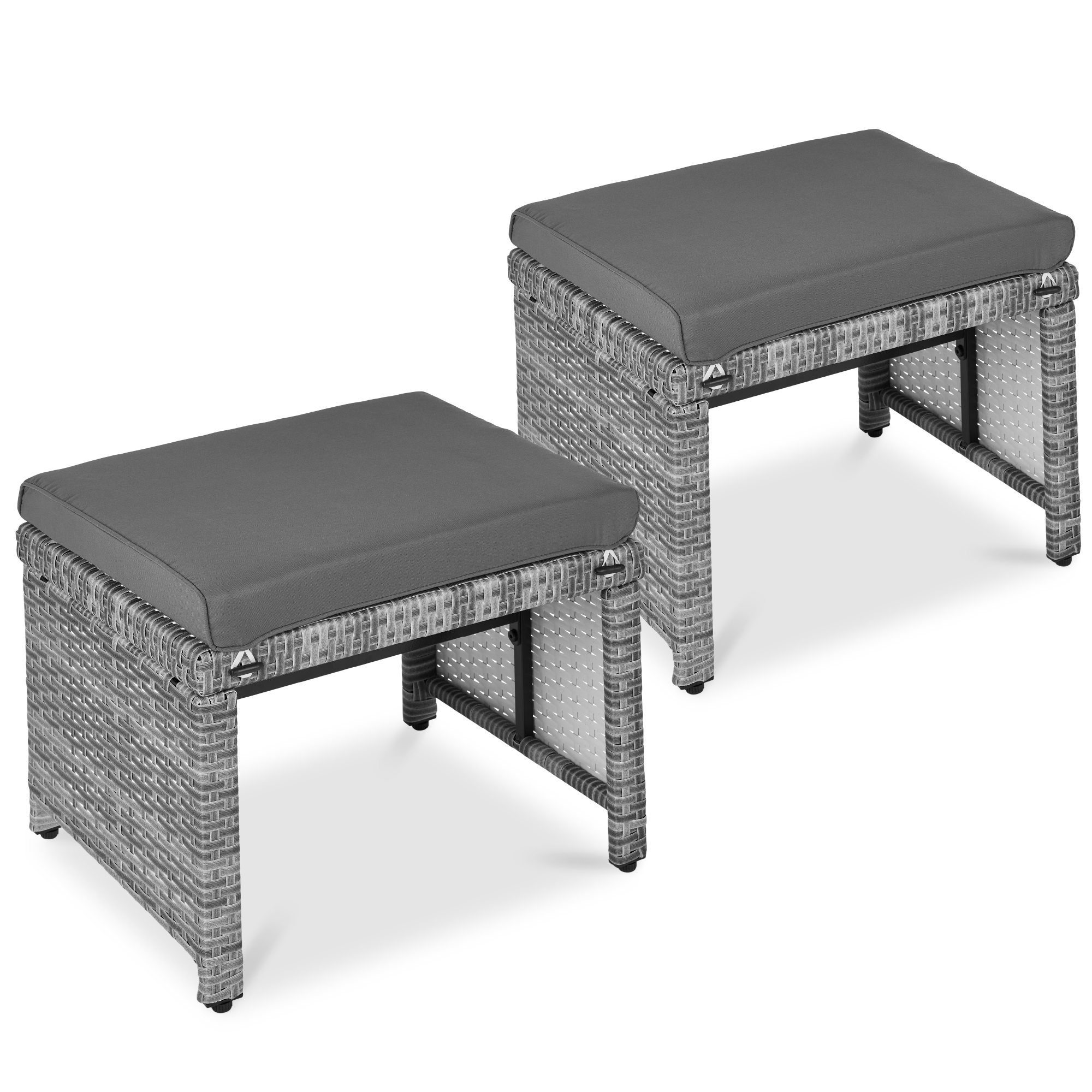 Multipurpose Patio Wicker Ottomans w/ Removable Cushions, Steel Frame, Set of 2 - Gray/Gray - Best Choice Products Online