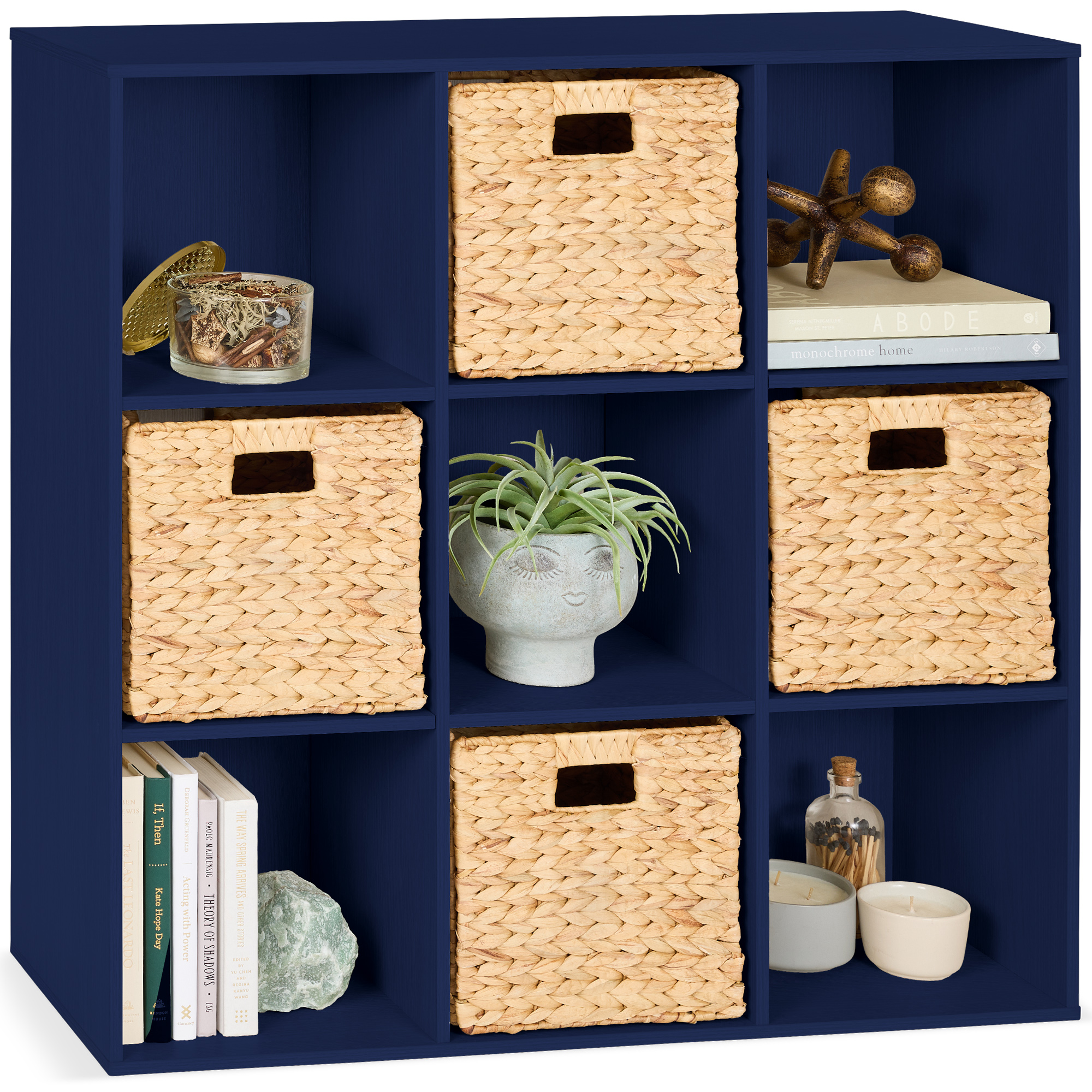 9-Cube Bookshelf, Display Storage System, Compartment Organizer w/ 3 Removable Back Panels - Navy - Best Choice Products Online