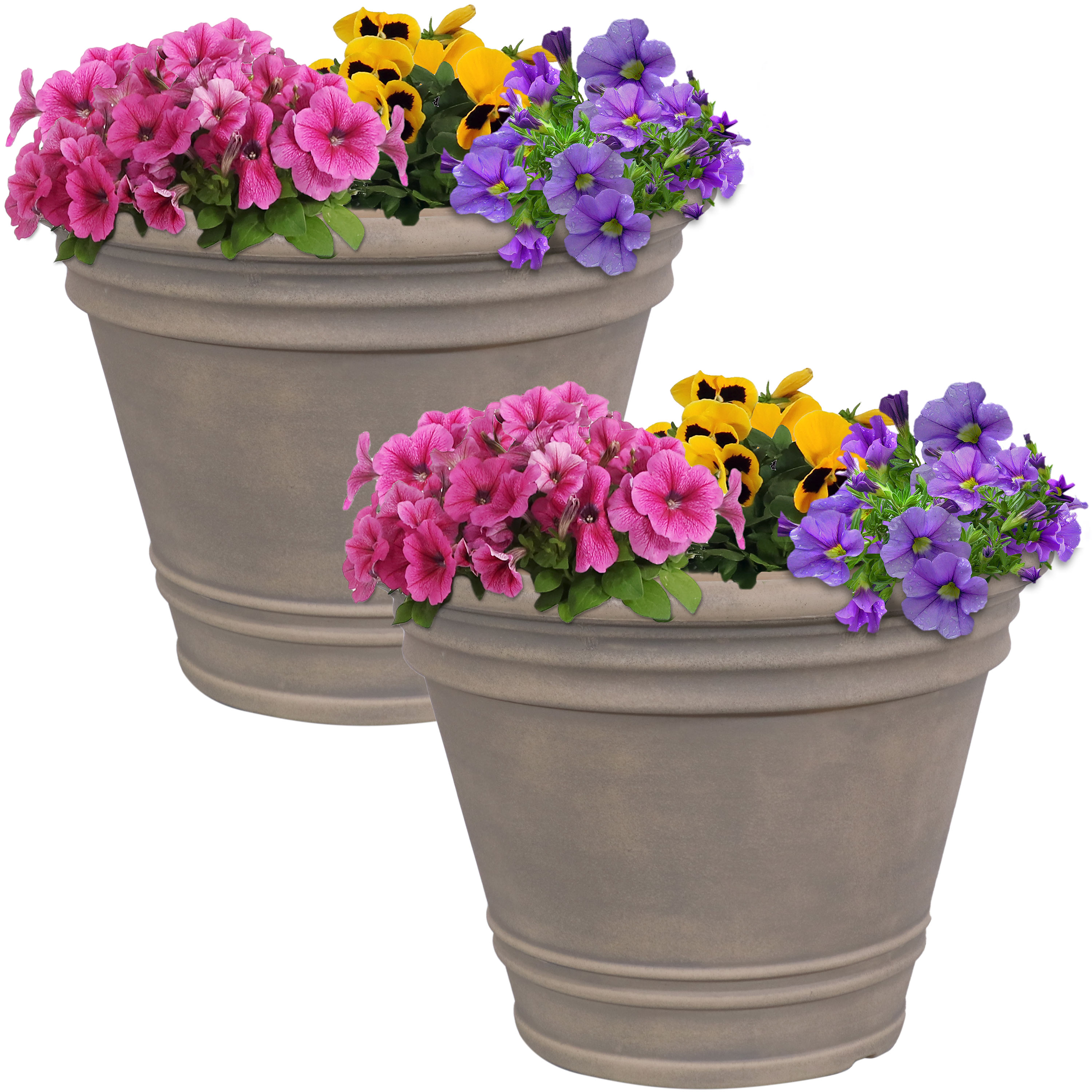 Sunnydaze Franklin Outdoor Flower Pot Planter - Beige - 20-Inch - 2-Pack