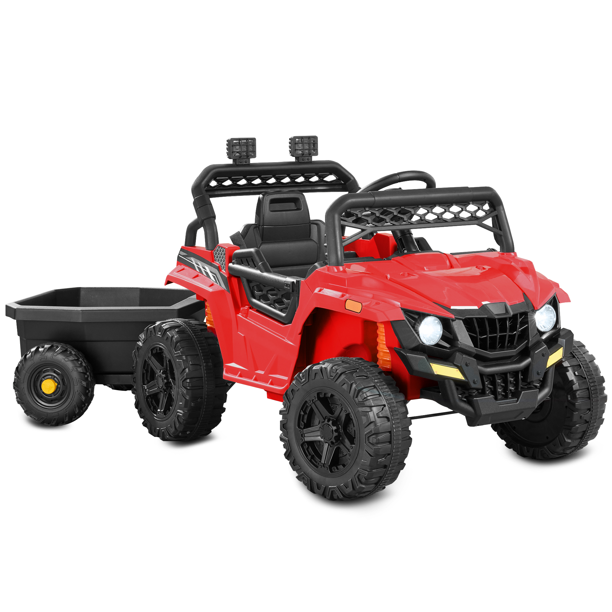 Kids 12V Electric Ride-On UTV and Trailer w/ Parent Remote Control, LED Lights - Red - Best Choice Products Online