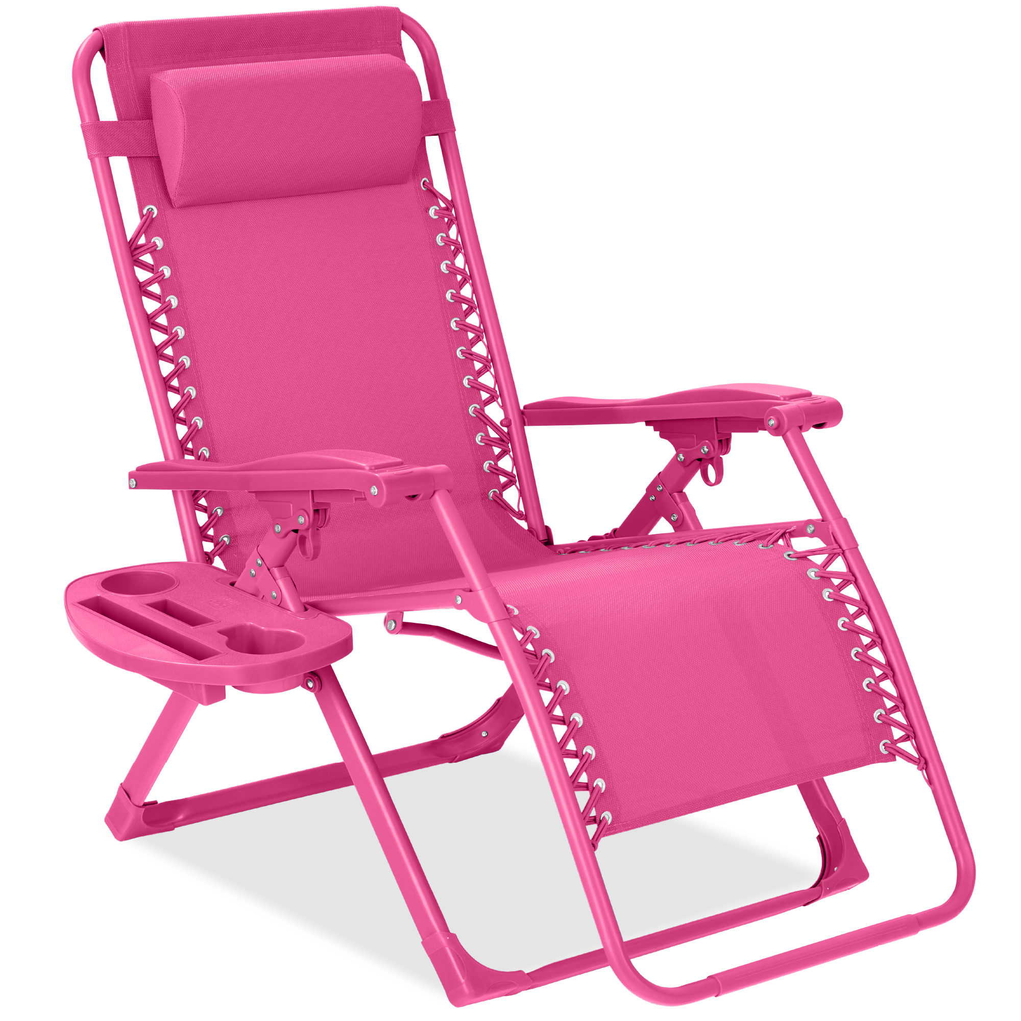 Zero Gravity Chair, Folding Patio Recliner w/ Side Tray, Headrest - Hot Pink - Best Choice Products Online