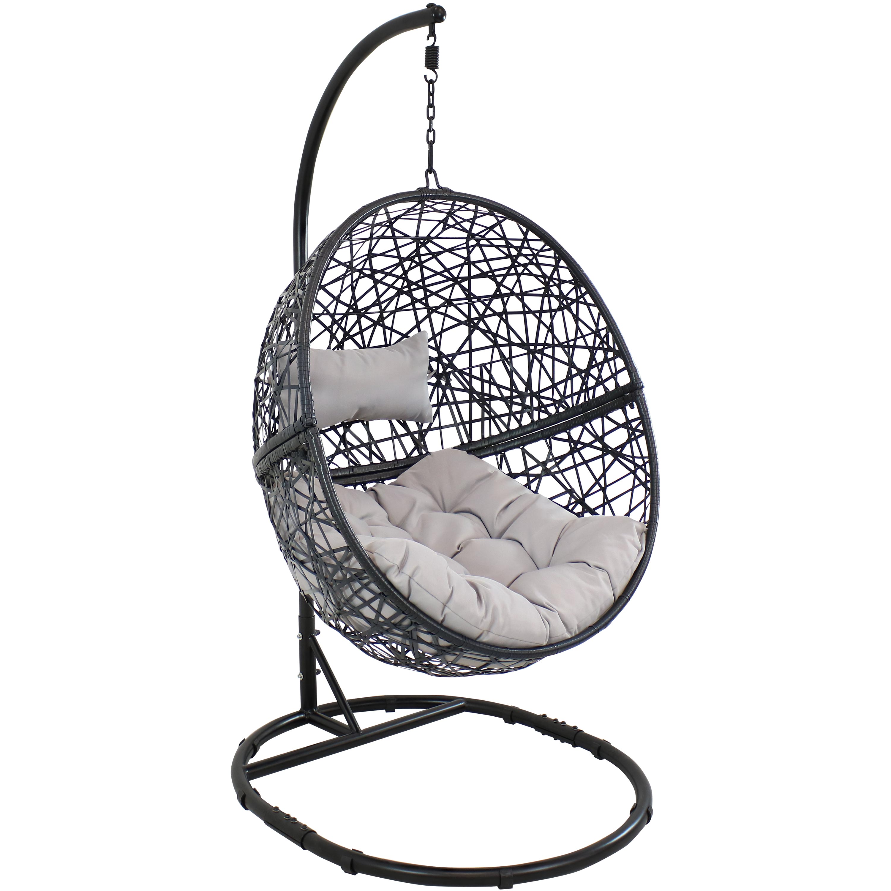 Sunnydaze Jackson Hanging Egg Chair with Gray Cushions and Stand Set