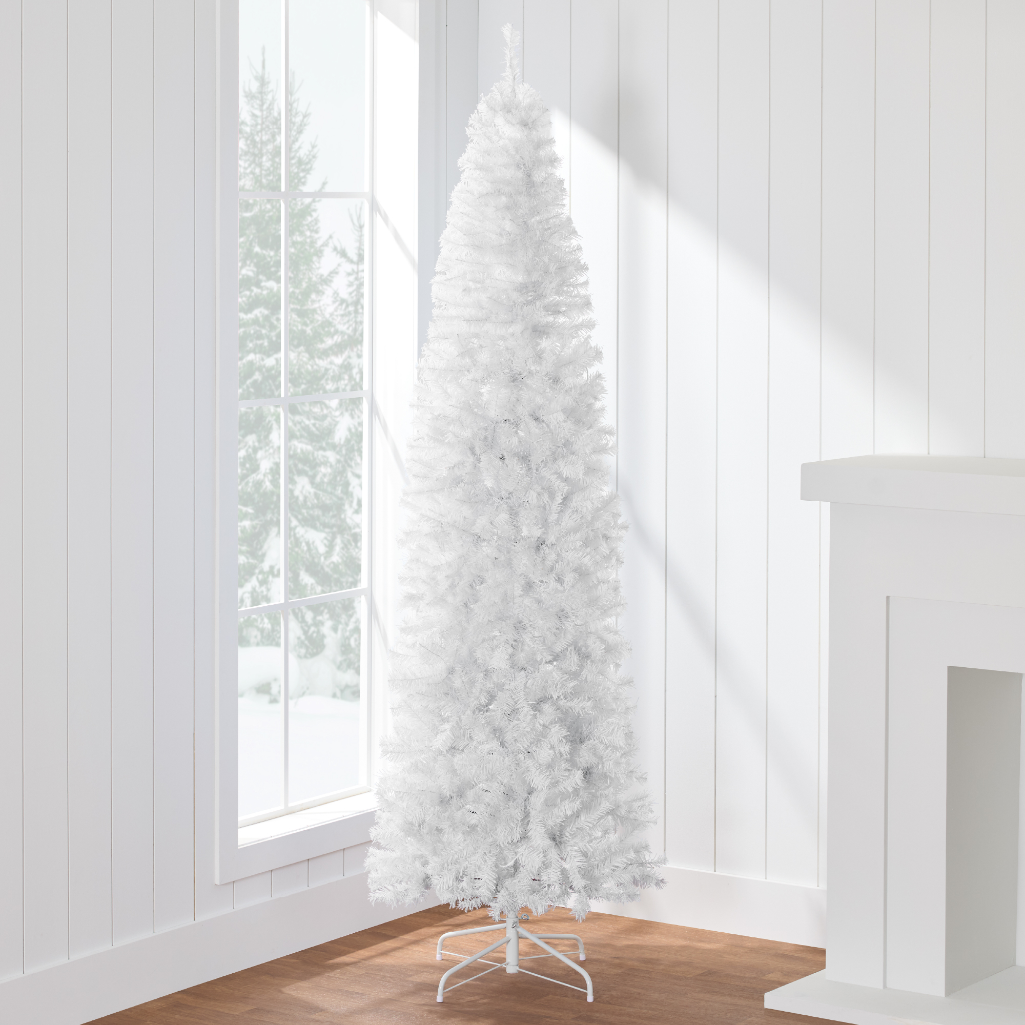9ft White Artificial Holiday Christmas Pencil Tree w/ 1,300 Tips, Metal Base - Best Choice Products Online