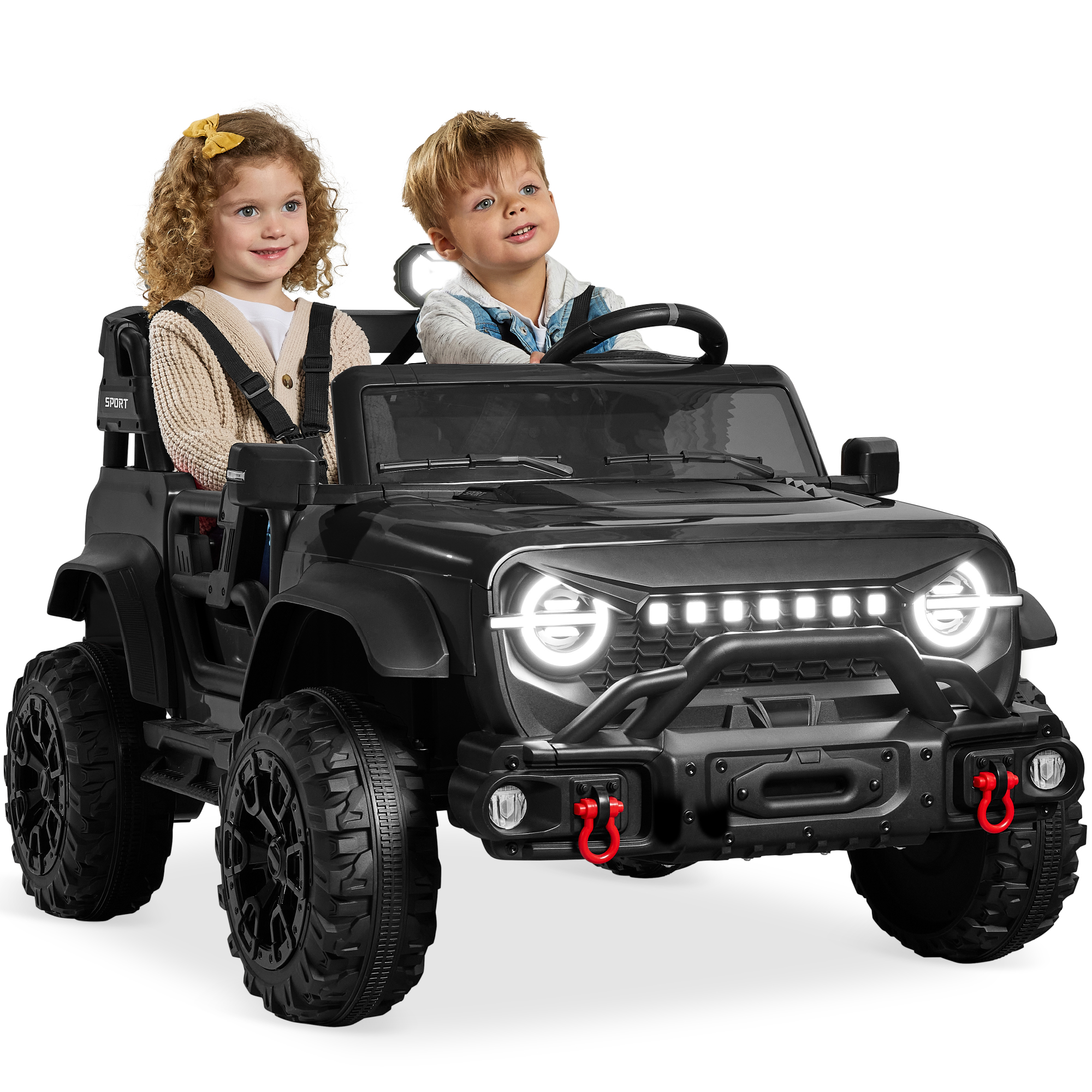 Kids 24V 2-Seater Electric Ride-On Car Truck w/ Parent Control, Bluetooth, LED Lights - Black - Best Choice Products Online
