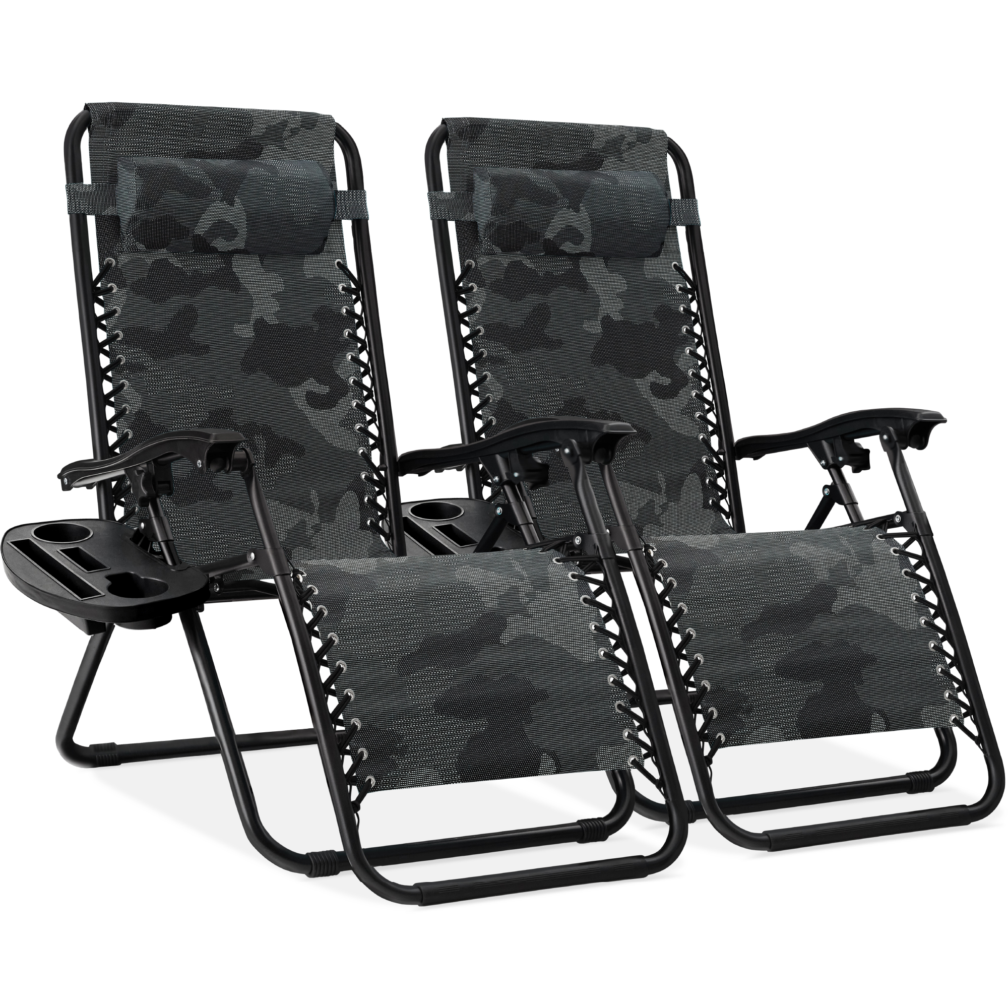 2-Pack Zero Gravity Chairs, Adjustable Lounge Recliners For Patio & Pool w/ Cup Holders - Camouflage - Best Choice Products Online