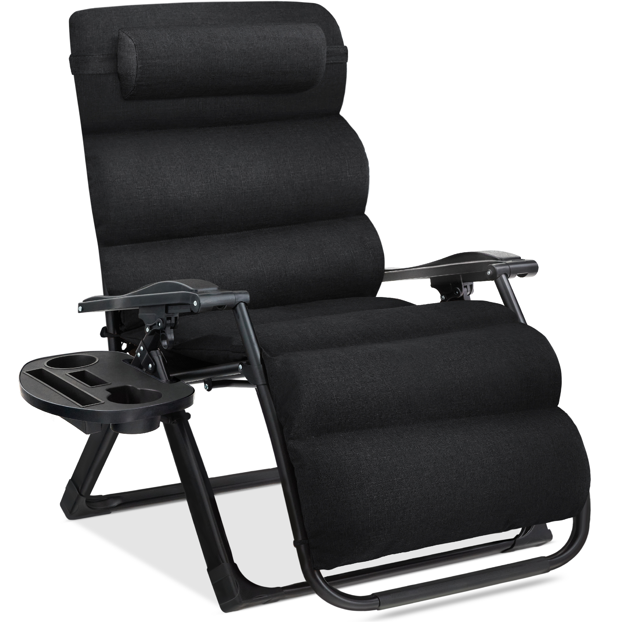 Oversized Zero Gravity Chair, Folding Outdoor Recliner w/ Removable Cushion, Side Tray - Onyx Black - Best Choice Products Online