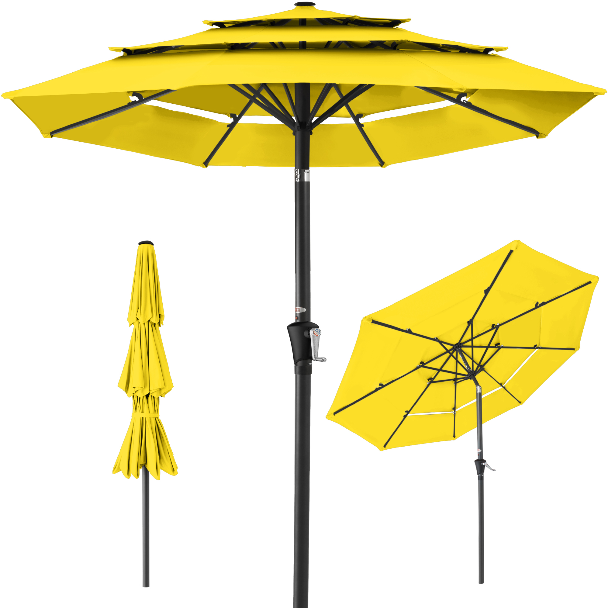 10ft 3-Tier Patio Umbrella, Market Sun Shade w/ Tilt Adjustment, Easy Crank - Yellow - Best Choice Products Online