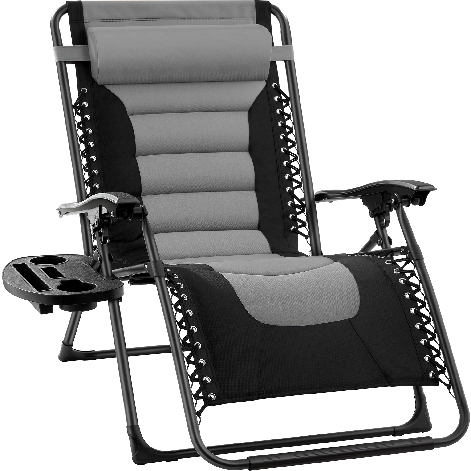 Oversized Padded Zero Gravity Chair, Folding Outdoor Patio Recliner w/ Headrest, Side Tray - Gray - Best Choice Products Online