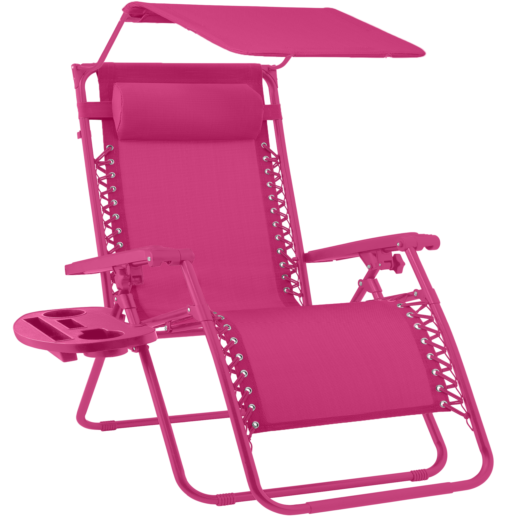 Folding Zero Gravity Chair, Patio Lounge Recliner w/ Canopy Shade, Headrest, Side Tray - Hot Pink - Best Choice Products Online