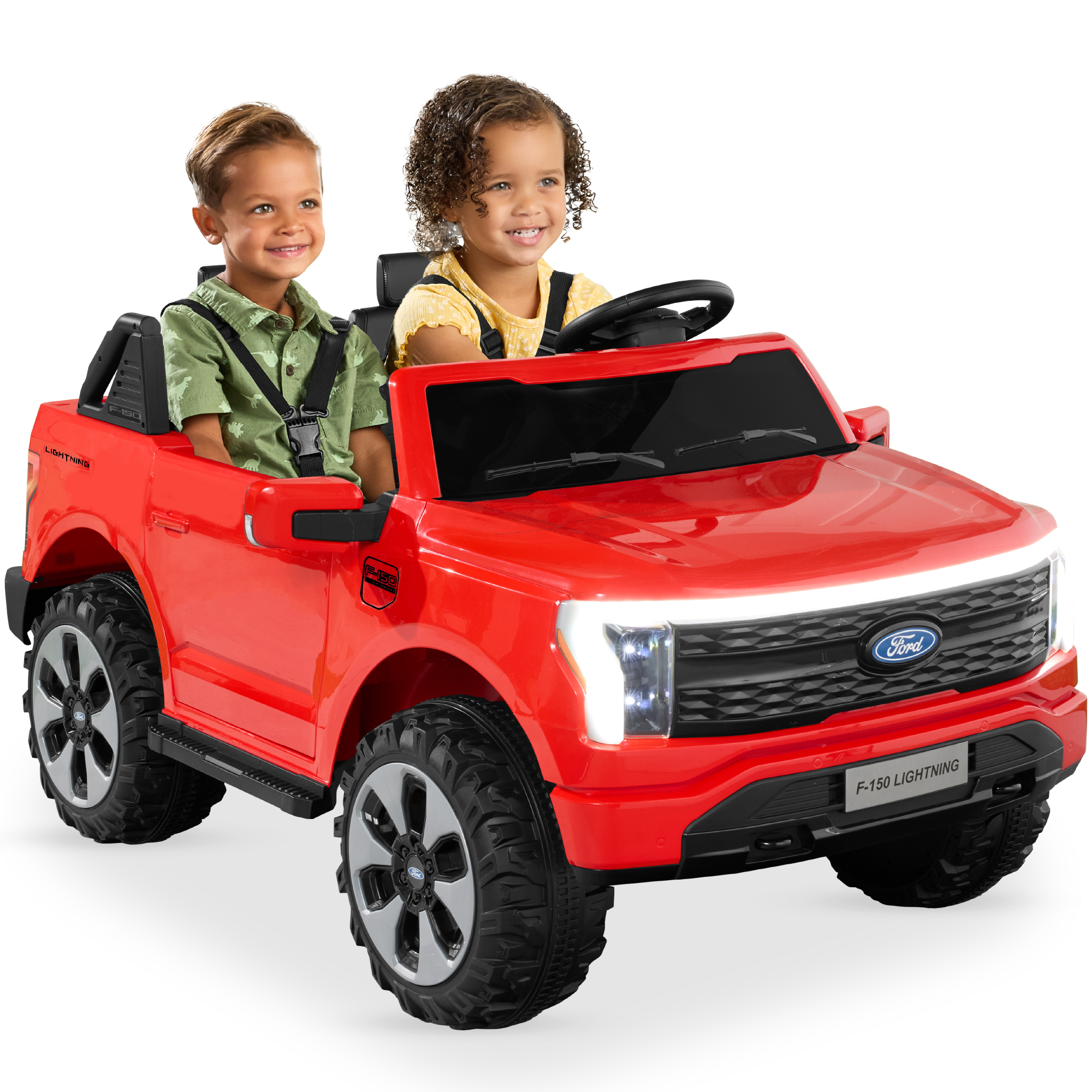 Kids 24V Ride On Truck Officially Licensed Ford Lightning w/ Remote, LED Lights, 2 Speeds - Red - Best Choice Products Online