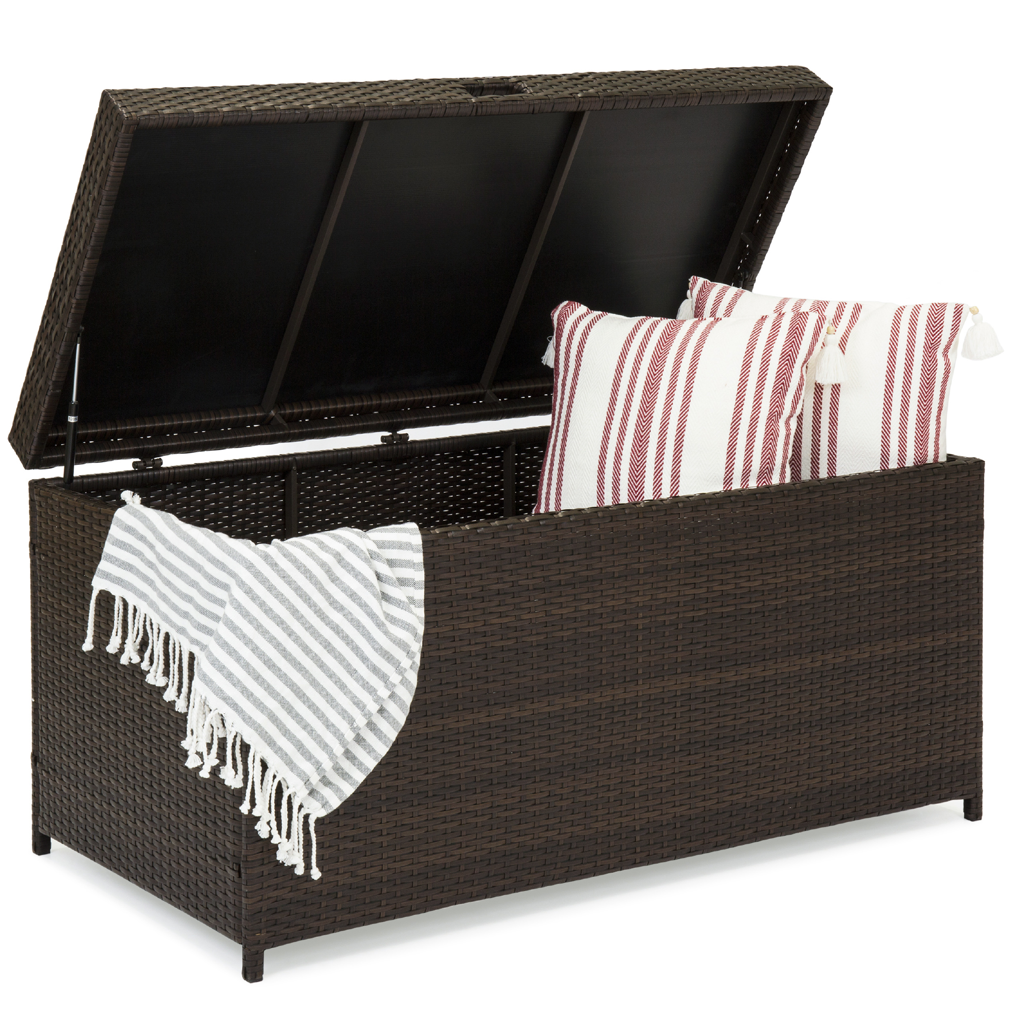 Wicker Furniture Storage Box, Indoor & Outdoor Use For Cushions, Pillows, Pool Accessories - 136Gal, Brown | Best Choice Products Online