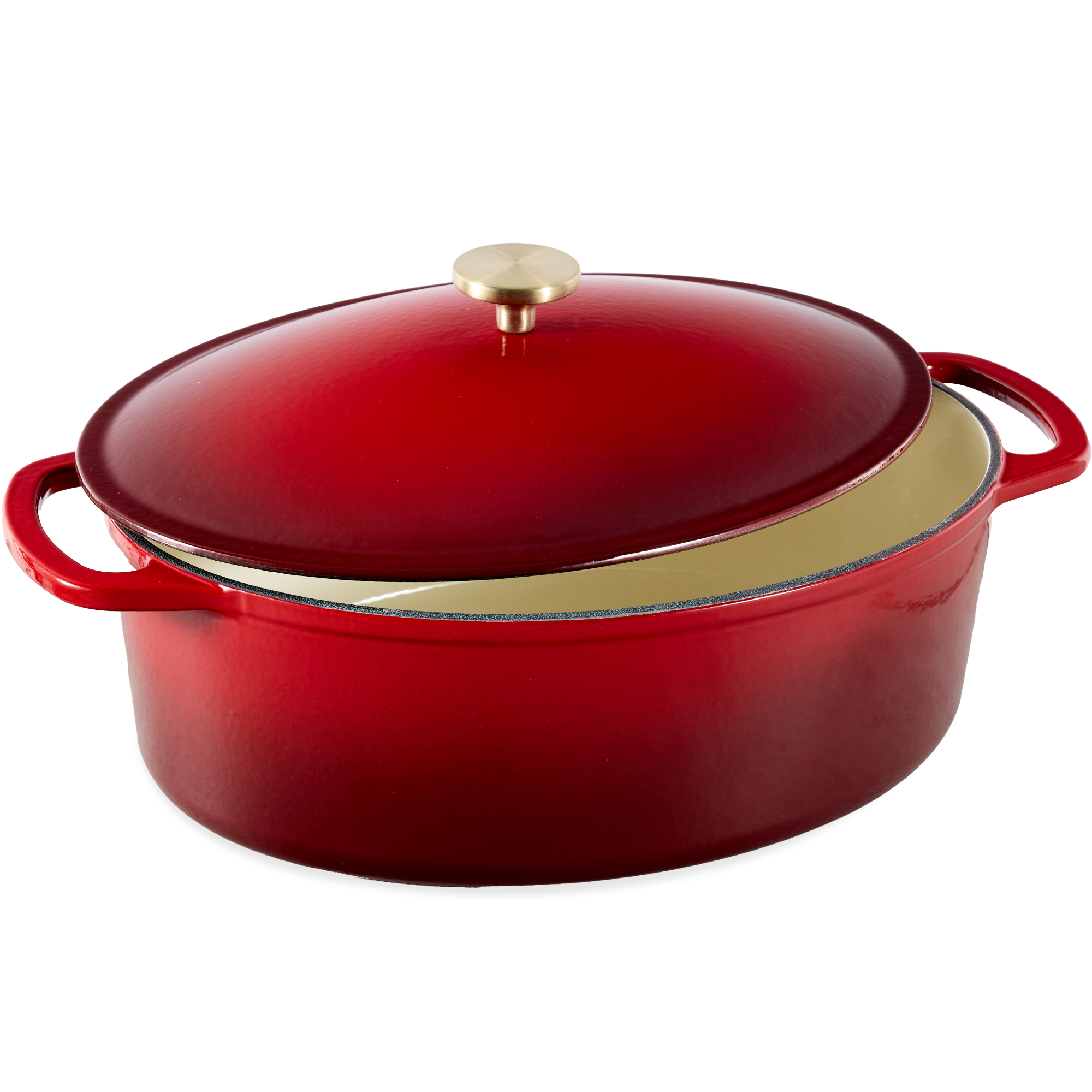 7.5qt Heavy-Duty Oval Cast-Iron Dutch Oven w/ Enamel, Side Handles - Red - Best Choice Products Online