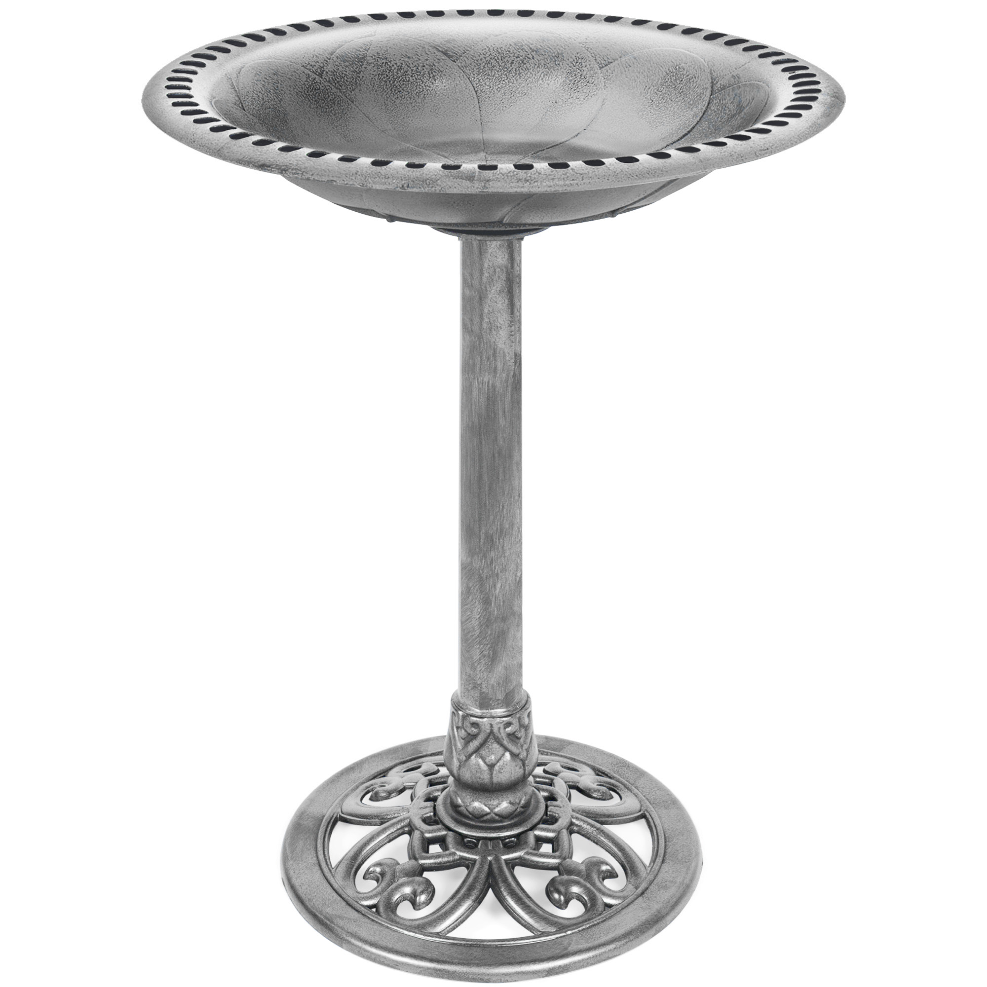 Vintage Outdoor Garden Bird Bath Accent w/ Fleur-de-Lis Accents - Stone - Best Choice Products Online