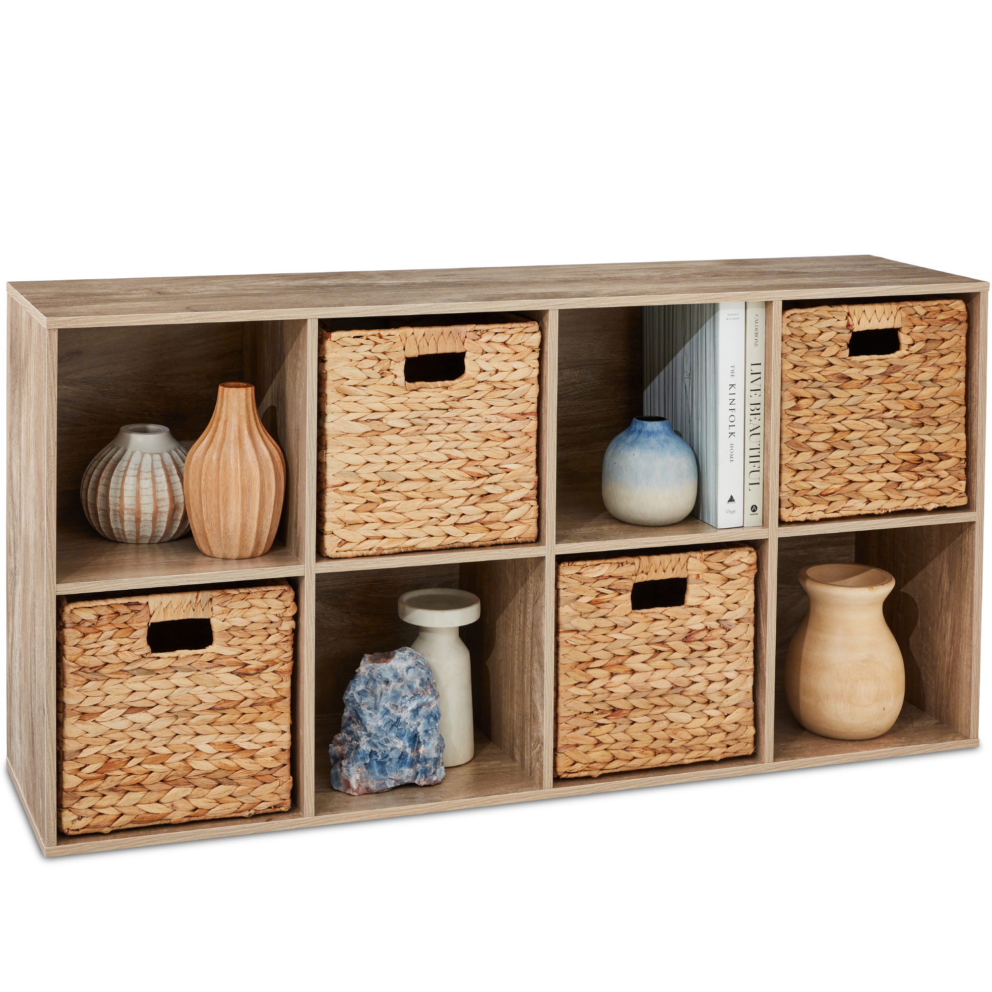 8-Cube Bookshelf, 13.5in Display Storage System, Organizer w/ Removable Back Panels - Greige - Best Choice Products Online