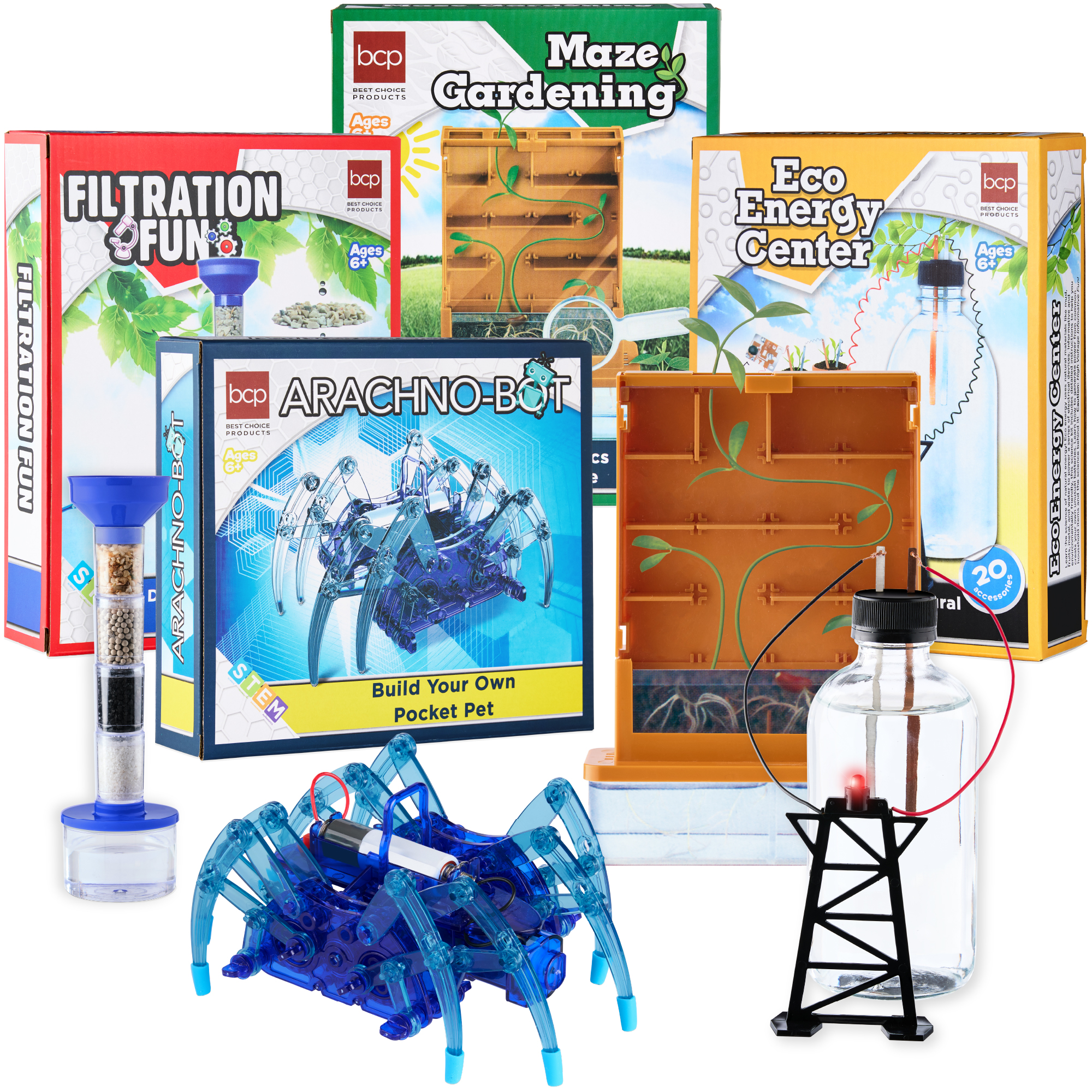 Kids 4-in-1 Science Project Kit, STEM & STEAM DIY Maze, Water, Spider, Battery Lab Experiments - Best Choice Products Online