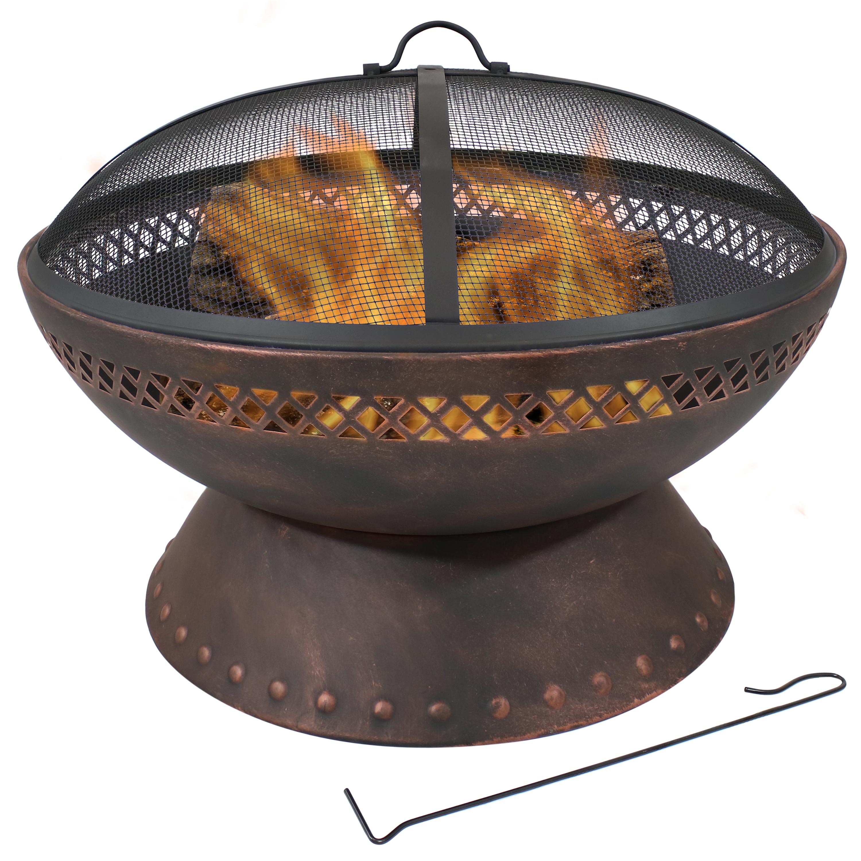 Sunnydaze Chalice Steel Fire Pit with Spark Screen - Copper Finish - 25-Inch
