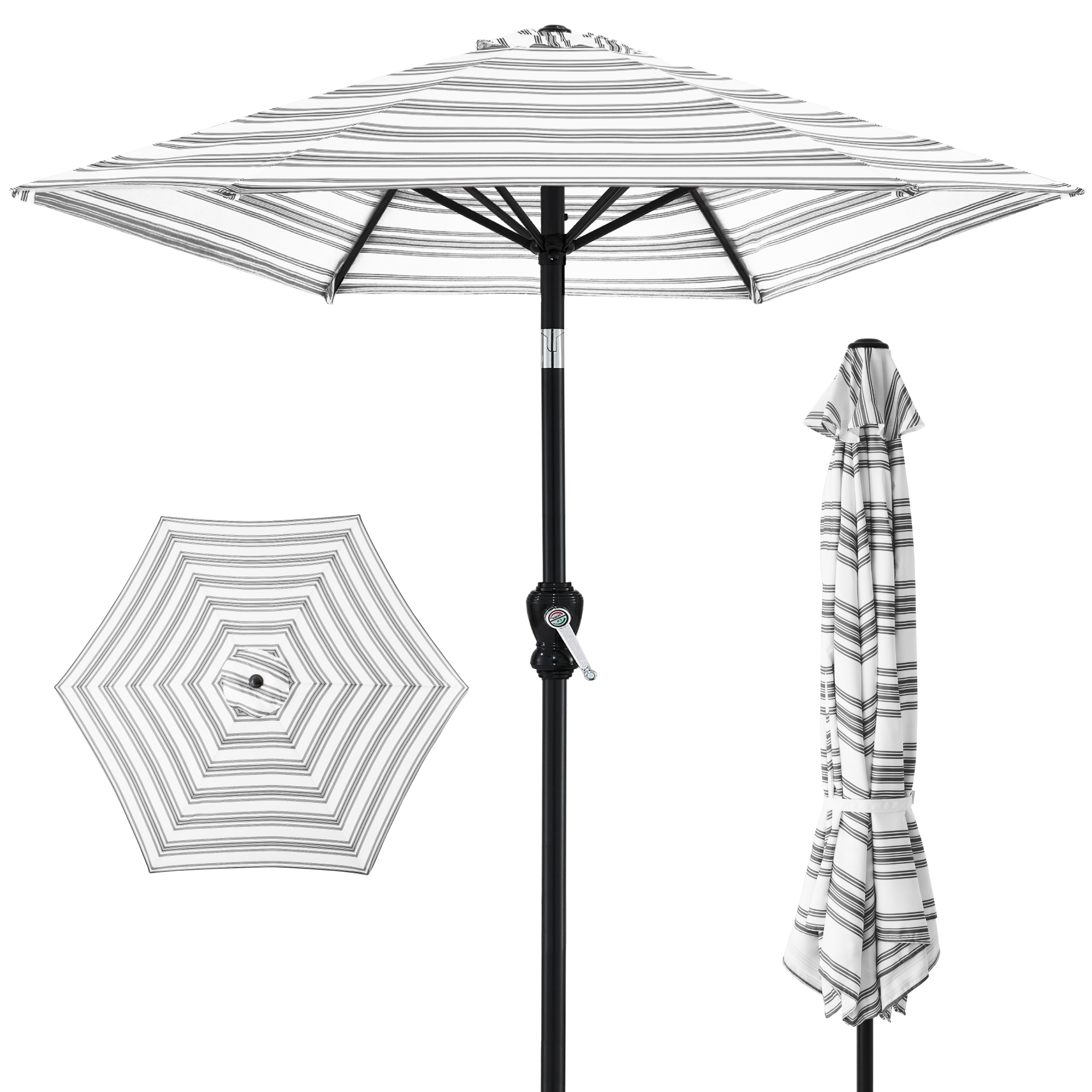 10ft Outdoor Steel Market Patio Umbrella w/ Crank, Tilt Push Button, 6 Ribs - Striped Gray - Best Choice Products Online
