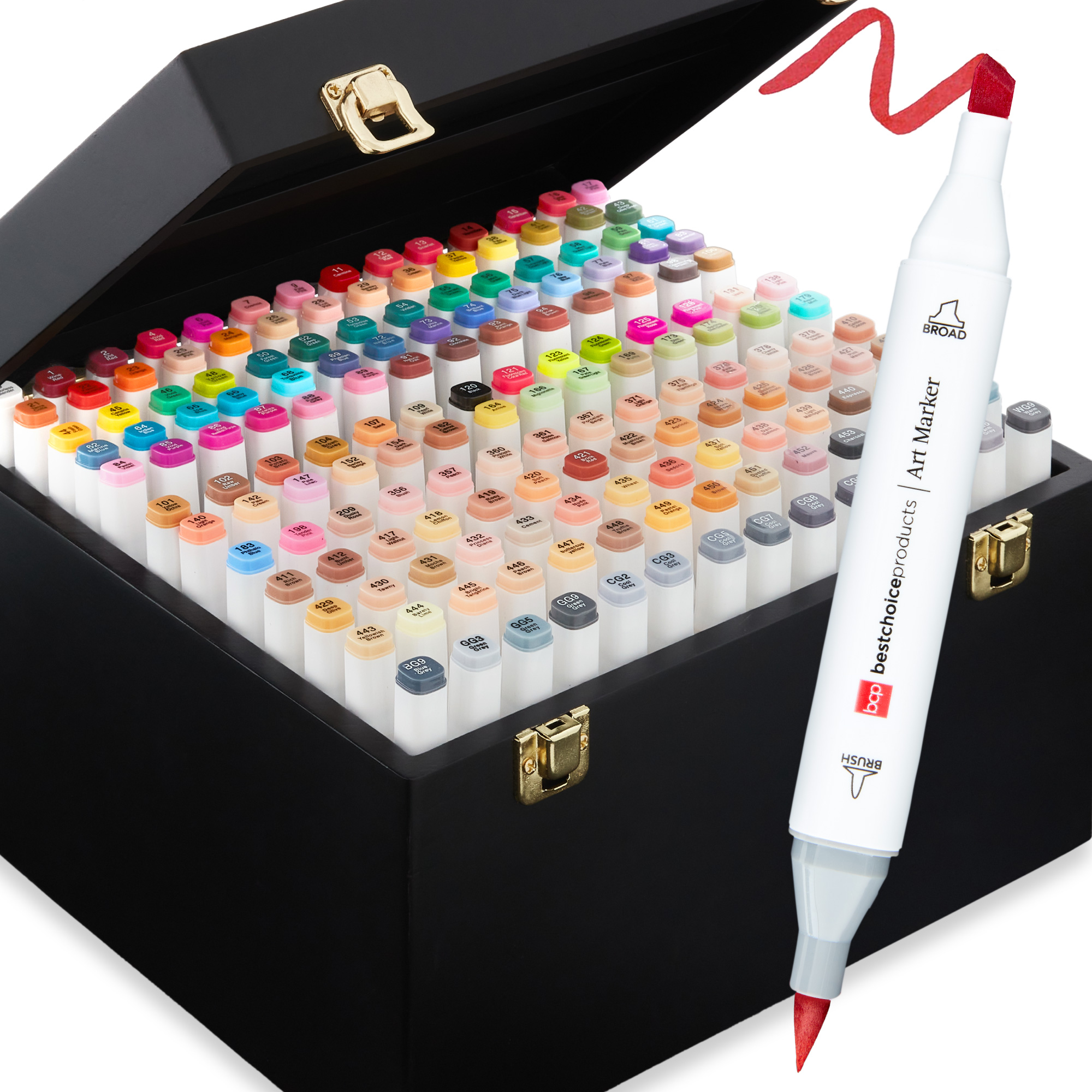 Alcohol-Based Markers, Dual-Tipped Pens w/ Brush & Chisel Tip, Black Carrying Case - 168ct - Best Choice Products Online