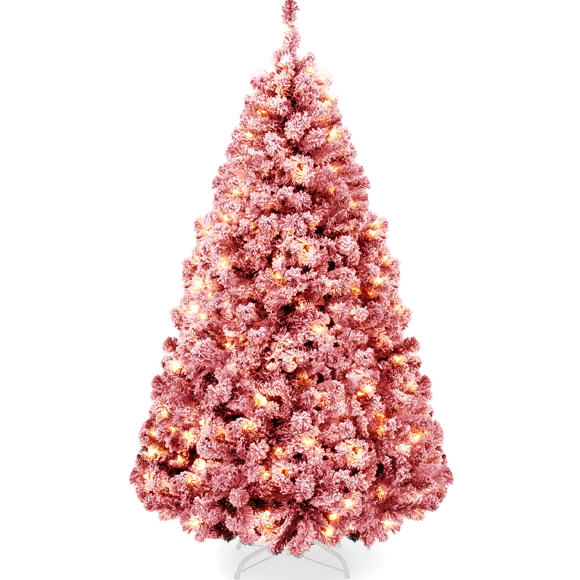 4.5ft Red Pre-Lit Christmas Pine Tree w/ Flocked Branches, 200 Warm-White Lights - Best Choice Products Online