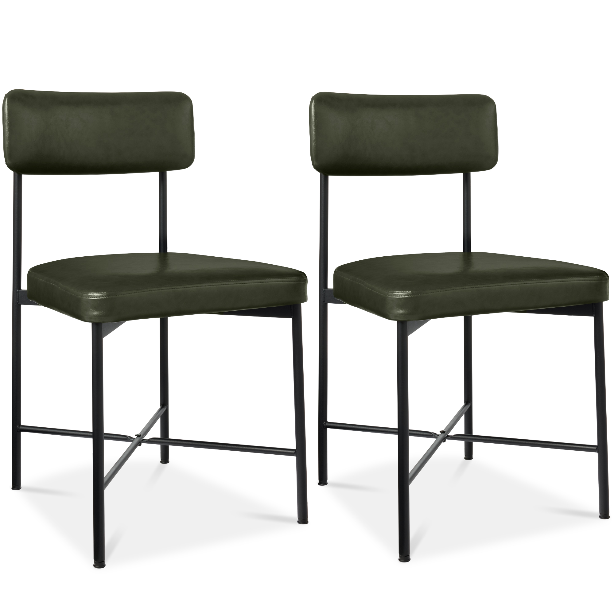 Faux Leather Dining Chair Set of 2, Standard Height w/ Metal Frame - Moss Green - Best Choice Products Online