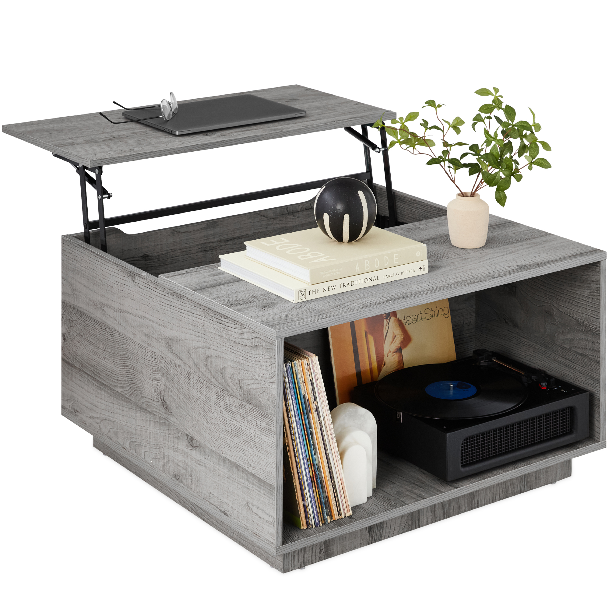 Square Rustic Modern Lift Top Coffee Table w/ Cubby, Non-Scratch Pads - Gray - Best Choice Products Online