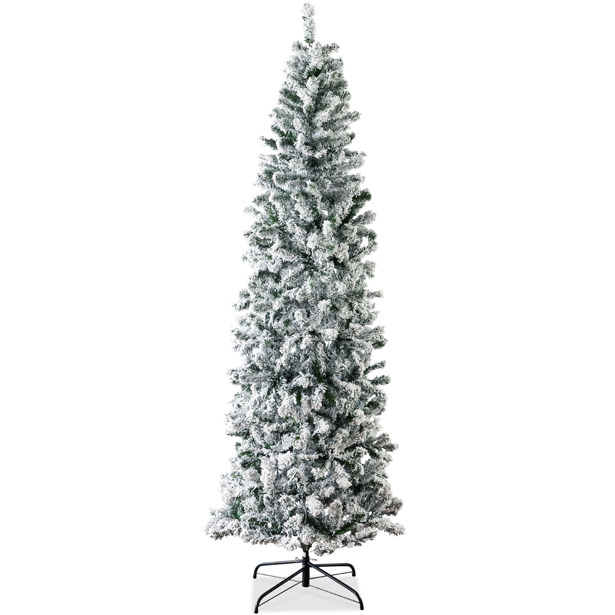 9ft Snow Flocked Artificial Pencil Christmas Tree Holiday Decoration w/ Metal Stand - Best Choice Products Online