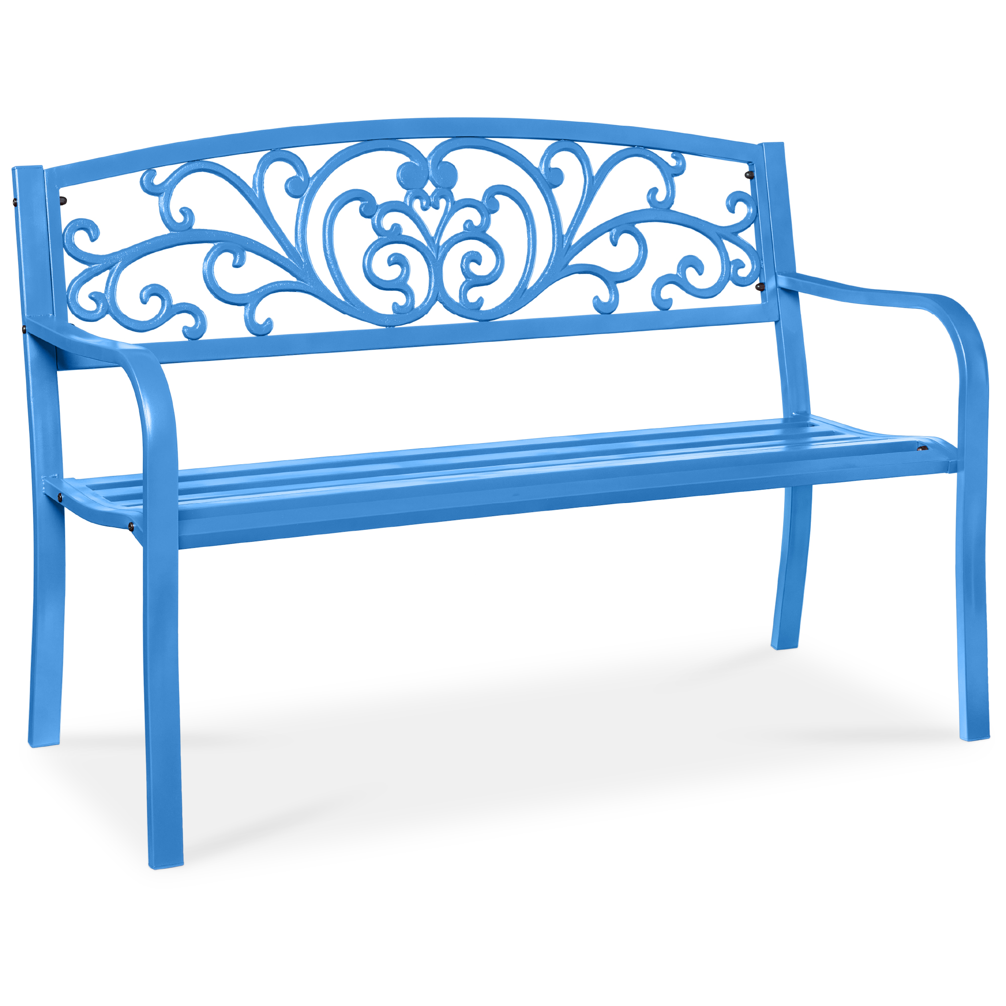 50in Outdoor Patio Garden Bench, Park Yard Furniture Porch Chair w/ Steel Frame, Slatted Seat, Floral Design - Ocean Blue - Best Choice Products