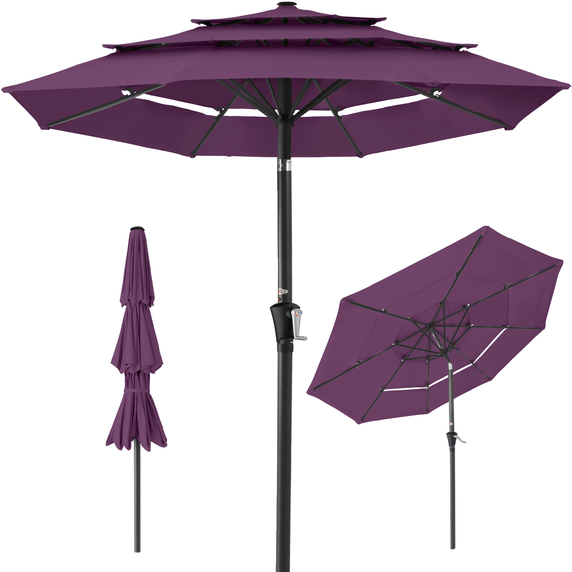 10ft 3-Tier Patio Umbrella, Market Sun Shade w/ Tilt Adjustment, Easy Crank - Amethyst Purple - Best Choice Products Online