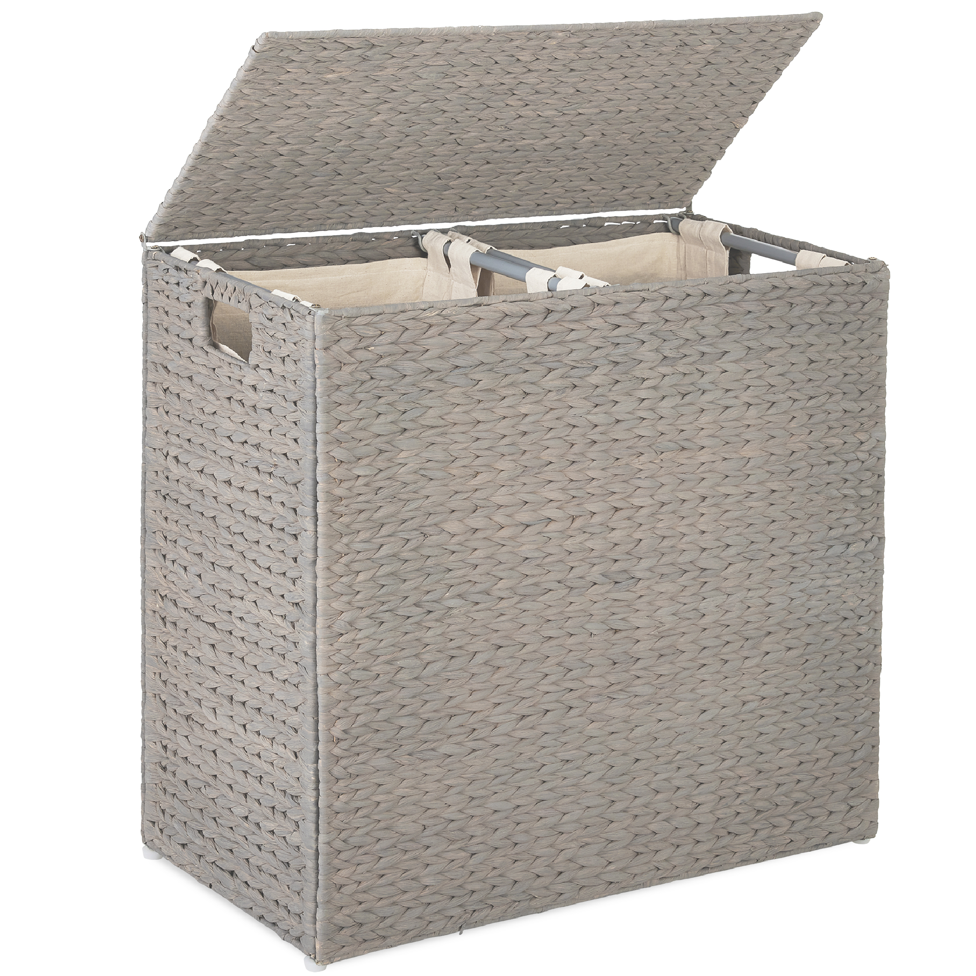 Large Double Laundry Hamper Basket w/ 2 Liner Bags, Handles, Natural Woven Water Hyacinth - Gray - Best Choice Products Online