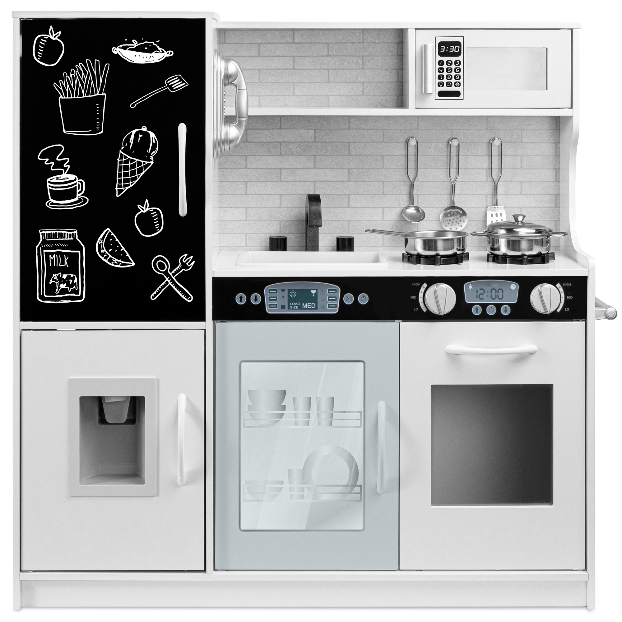 Pretend Play Kitchen Wooden Toy Set for Kids w/ Telephone, Utensils, Oven, Microwave - White - Best Choice Products Online