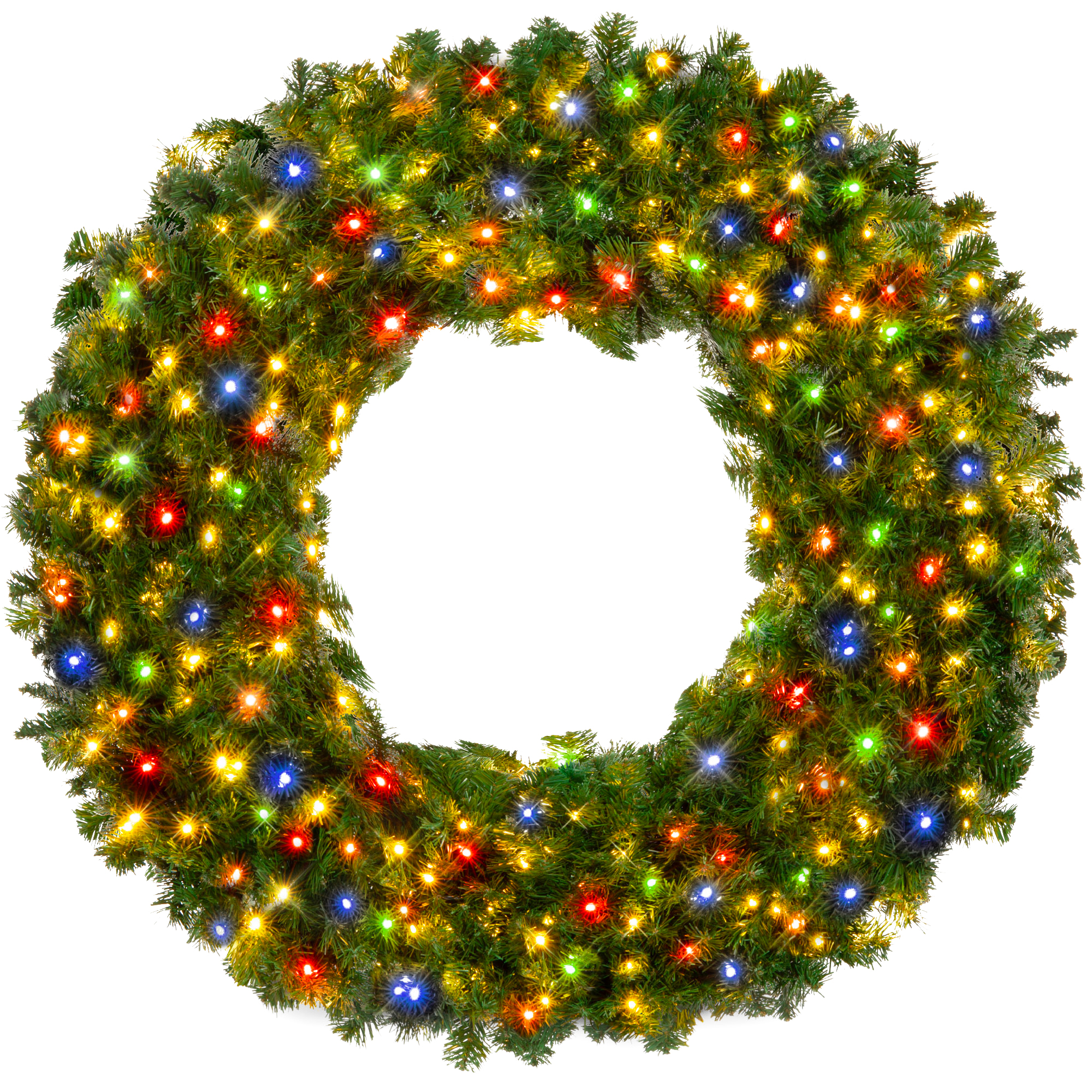 48in Artificial Pre-Lit Fir Christmas Wreath Decoration w/ 200 Multicolor Lights, 714 Tips - Best Choice Products Online
