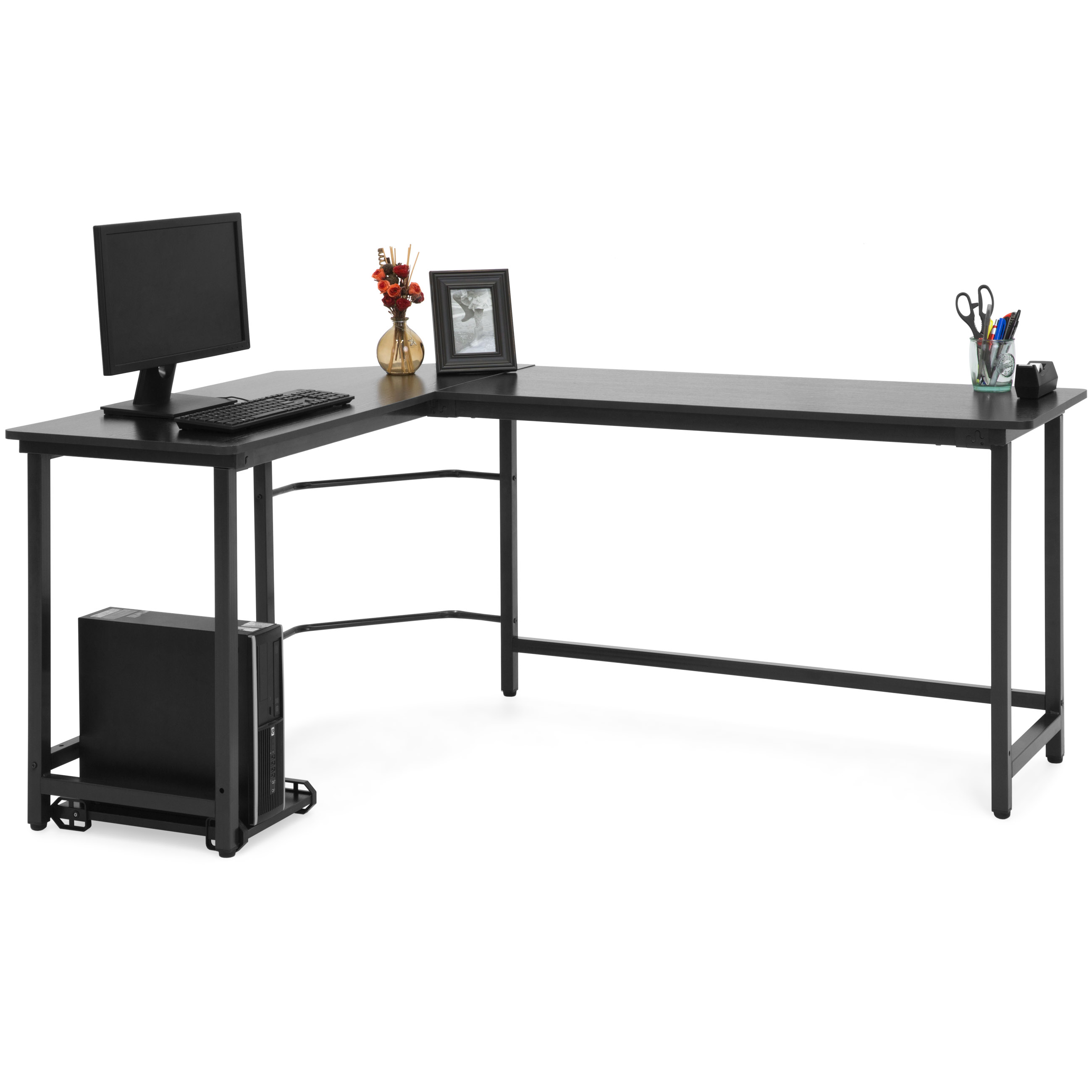 Best Choice Products Modern L-Shaped Corner Desk w/ CPU Stand - Black