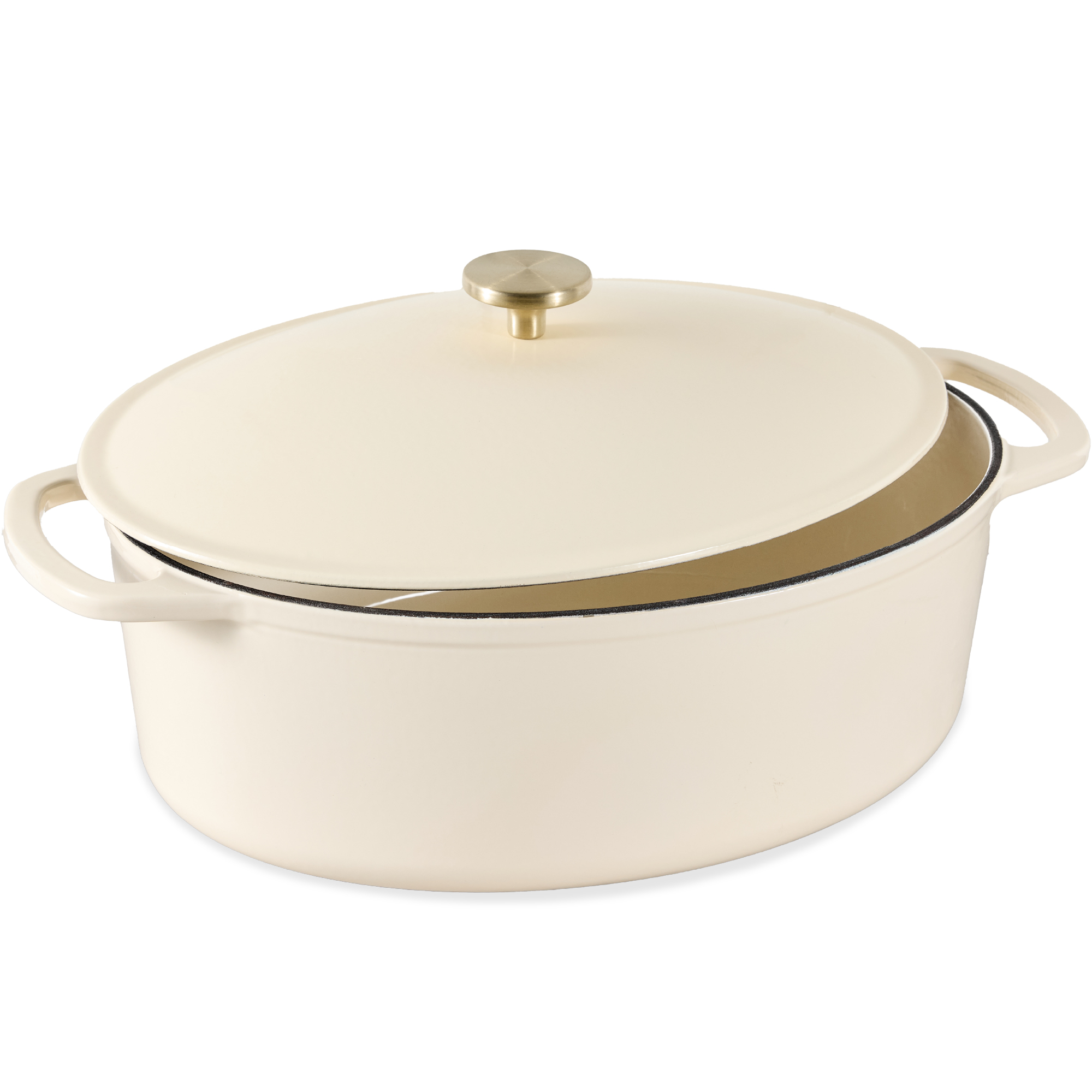 7.5qt Heavy-Duty Oval Cast-Iron Dutch Oven w/ Enamel, Side Handles - Vanilla Buttercream - Best Choice Products Online
