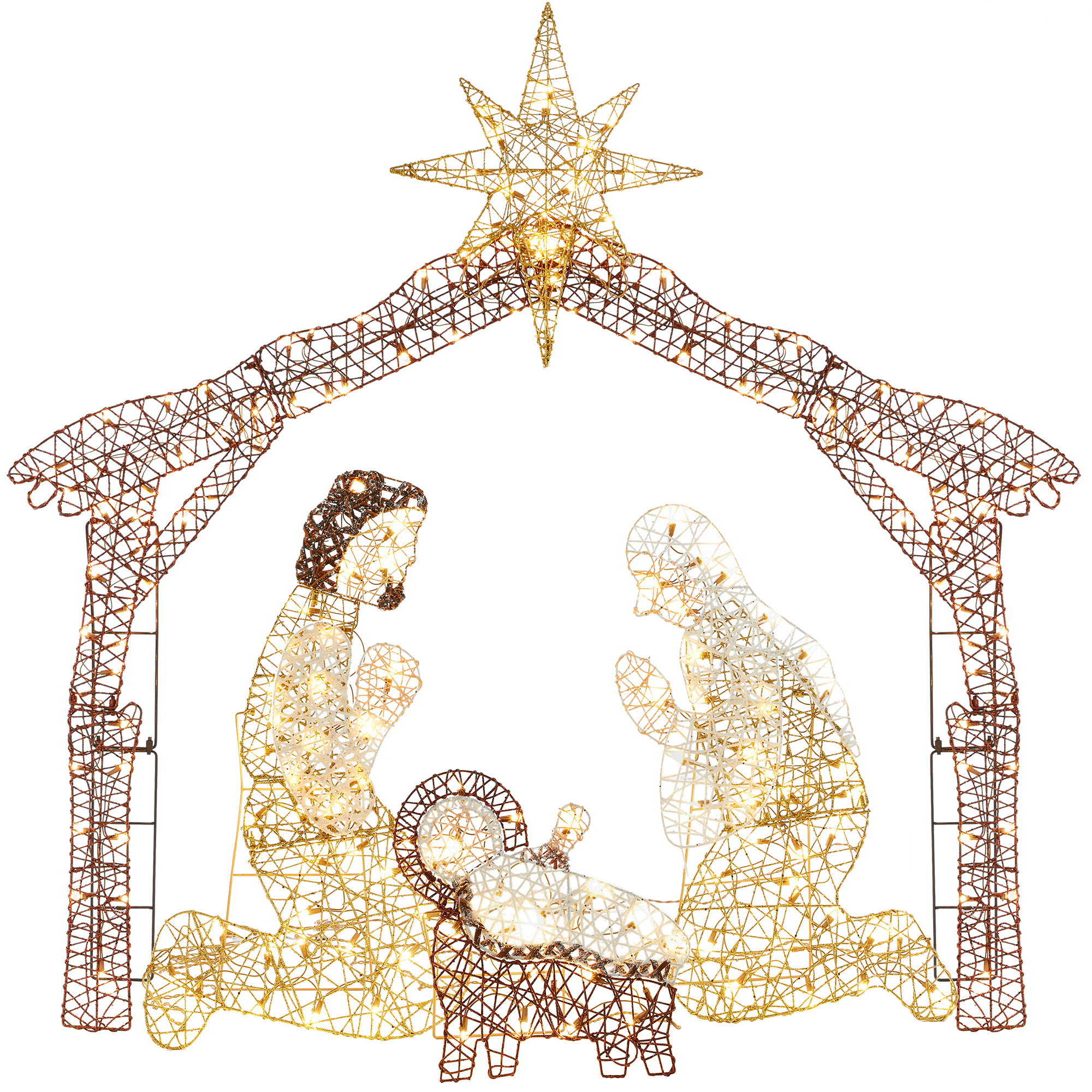 Nativity Scene 6ft - Lighted Christmas Nativity Scene, 190 LED Lights Outdoor Decor - Brown