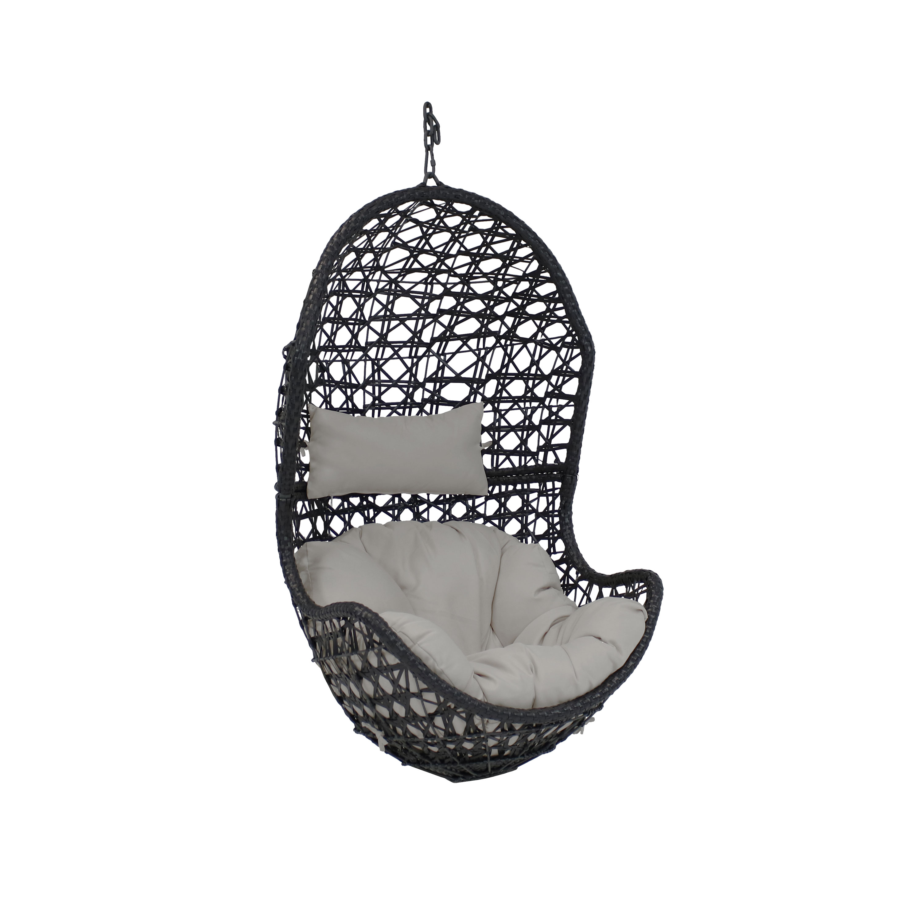 Sunnydaze Cordelia Hanging Egg Chair, Resin Wicker, Large Basket Design, Outdoor Use, Includes Cushion, Gray